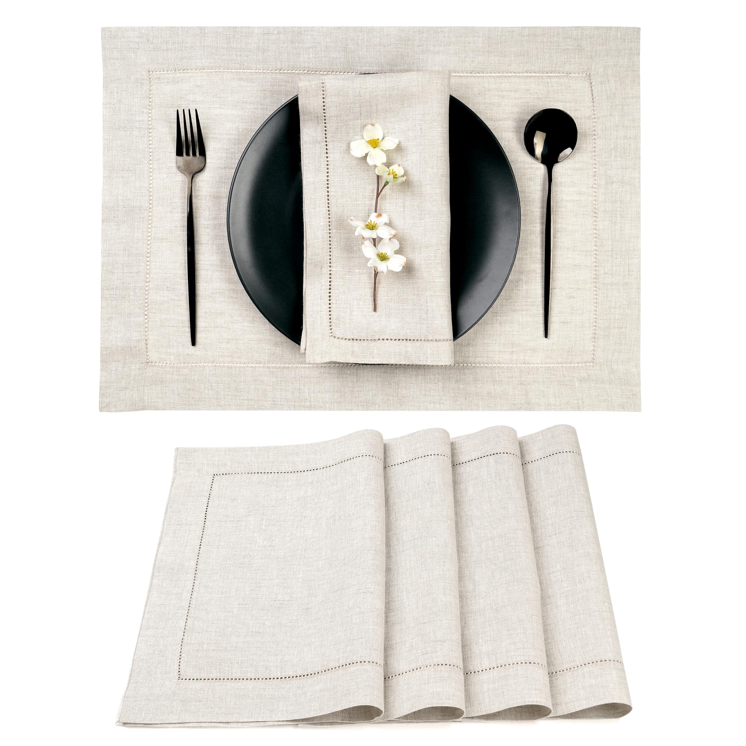 Signature Linen™ by D'Moksha, 100% Linen Light Natural Placemats 35 x 45 cm — image 1