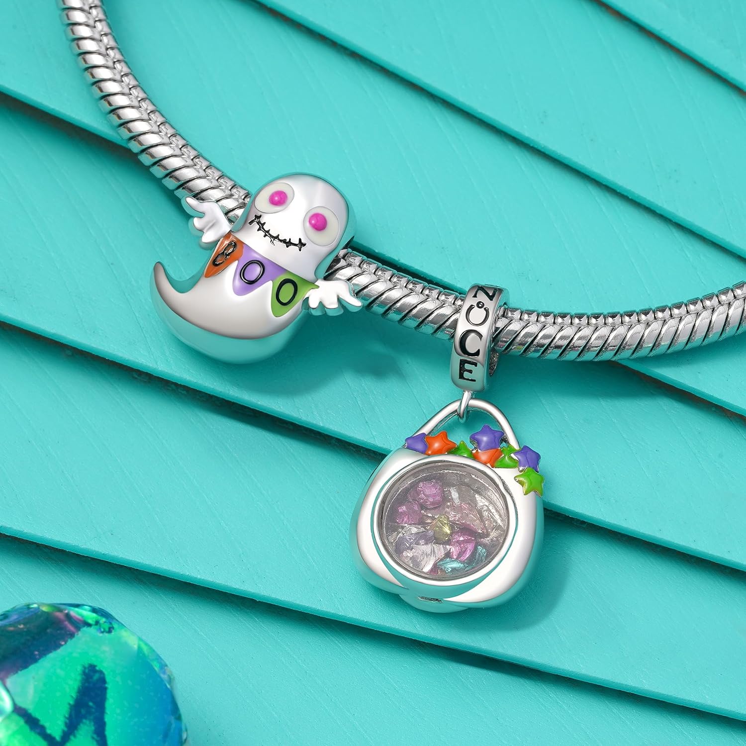 GNOCE Halloween Pumpkin Basket Pendant Charm Sterling Silver Dangle Halloween Charm Fit Bracelet/Necklace for Women Wife/Jewelry Gift