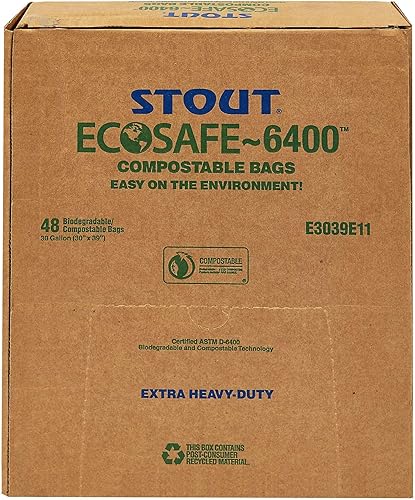 Miniatura 12 de Stout e2430e85 13 galones 24" x 30" Heavy Duty biodegradables bolsas de basura, 45 bolsas por caja, astm6400, verde, fabricado en Estados Unidos por