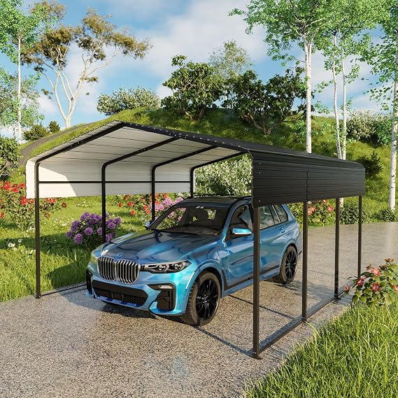 NUGRIART 10 x 15 FT Metal Carport with Heavy Duty Galvanized Steel Roof & Durable Frame, Metal Car Garage, Sturdy Canopy Shelter for Car, Truck, Pickup, SUV, Tractor, and Boat
