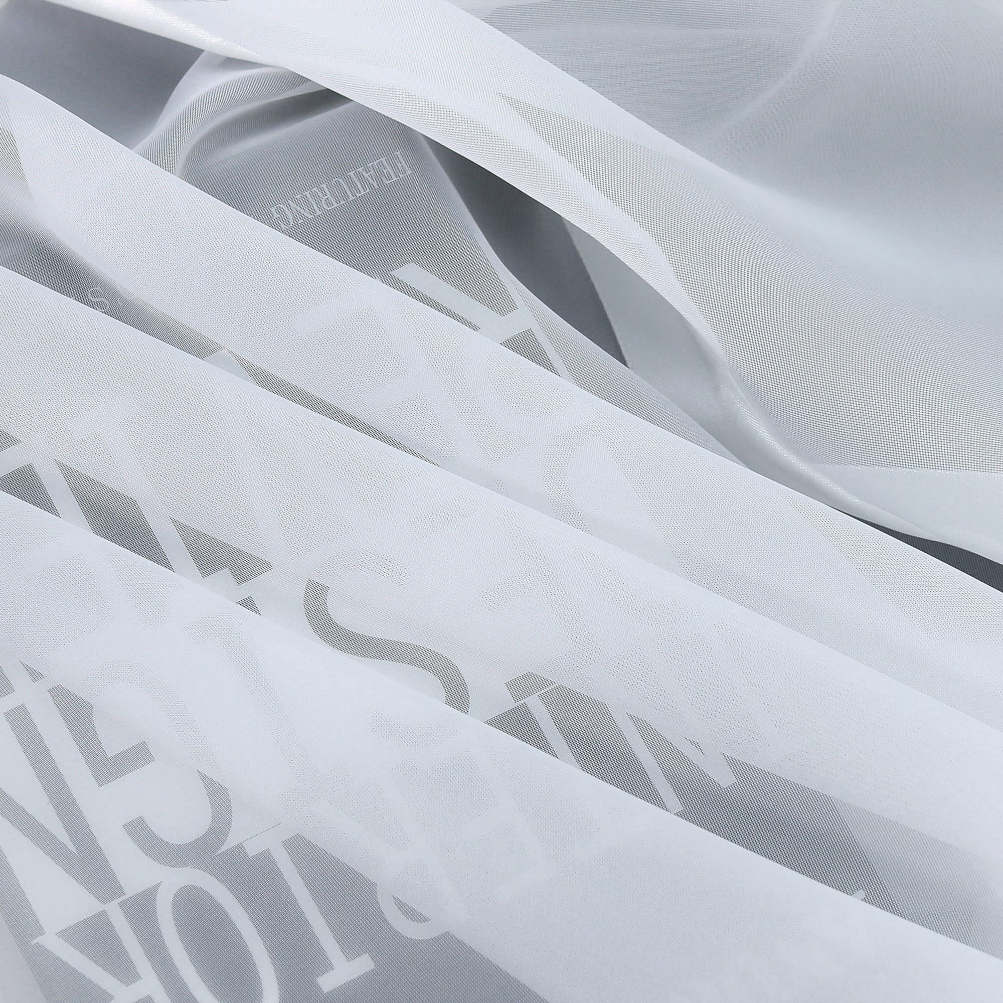 HongYa Bogenstore aus transparentem Voile mit Kräuselband und Satinband | Weiß, H/B 100/500 cm, einteilig, lichtdurchlässig, pflegeleicht, geschwungener Saum, für Küche und Wohnzimmer