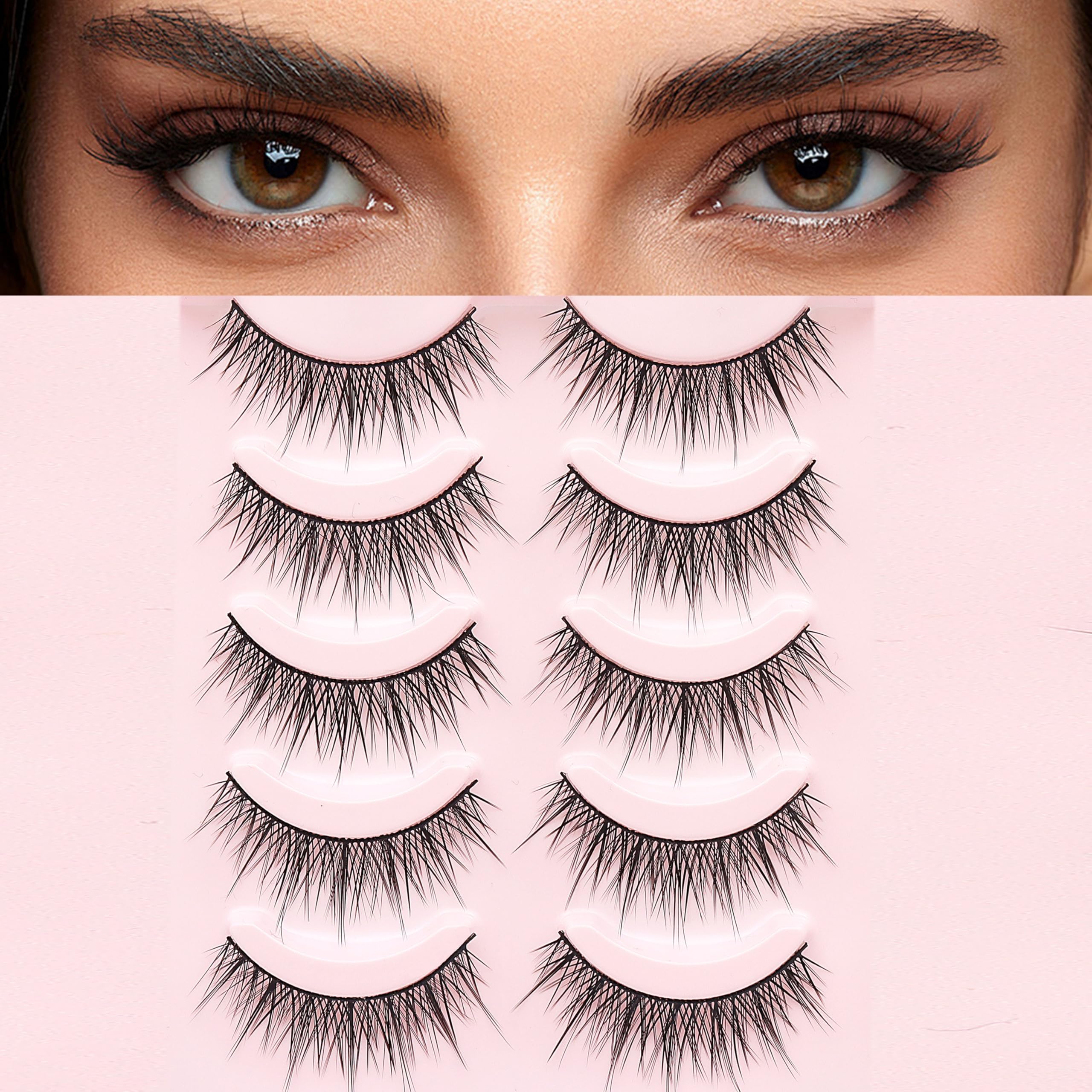 HH&LL Natural Look Cat Eye Short False Eyelashes Wispy Fake Mink Soft Comfortable Fluffy Lashes (5 Pairs, NB95)