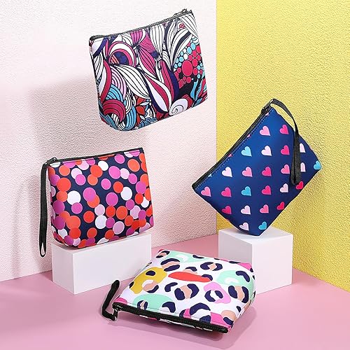 Miniatura 6 de Bolsa de maquillaje grande con cremallera, bolsa de cosméticos portátil para bolso, bolsa de viaje de neopreno lavable para mujer, Colorful Leopard,
