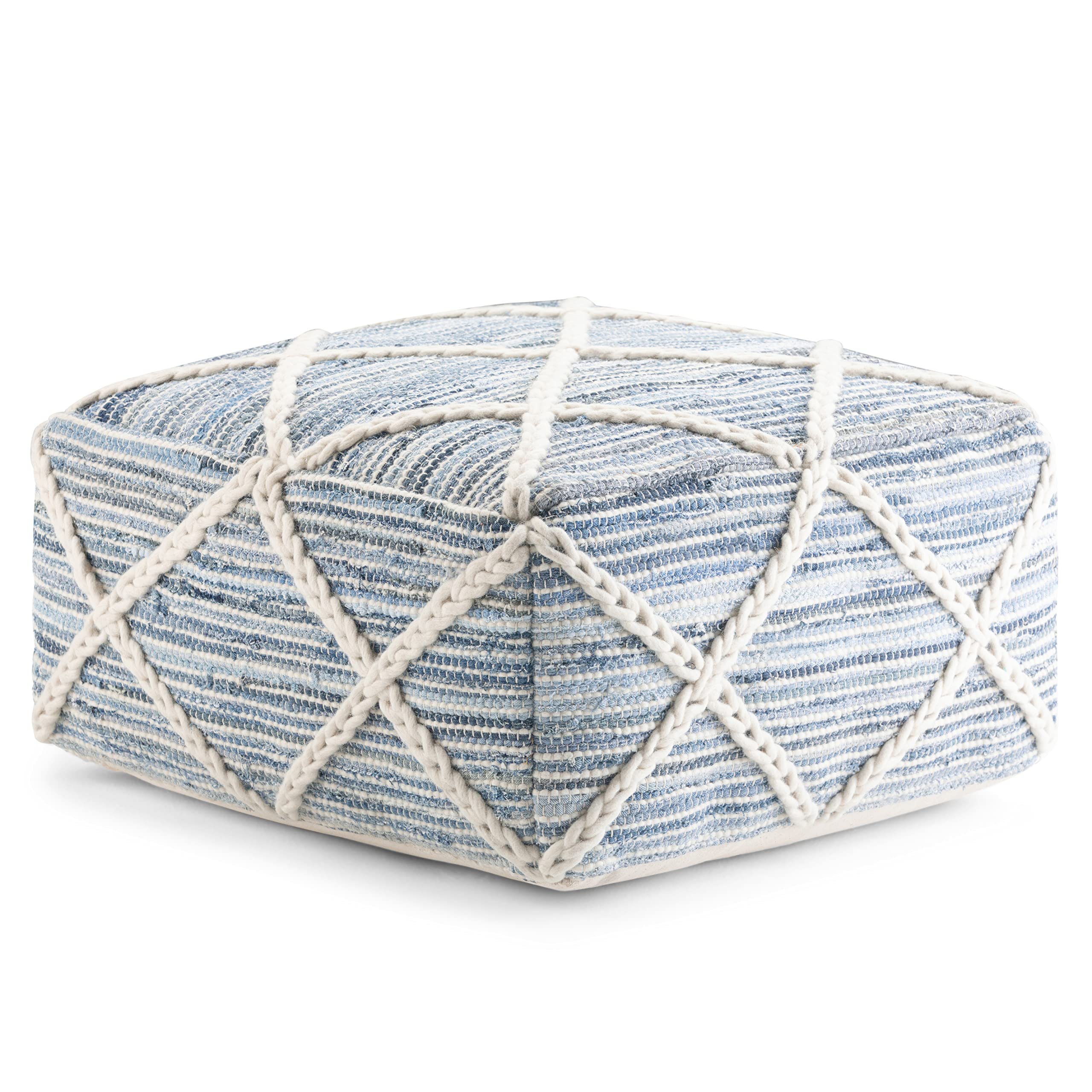 SIMPLIHOME Cowan Square Pouf, Footstool, Upholstered in Blue, Natural Handloom Woven Wool and Cotton, for the Living Room, Bedroom and Kids Room, Contemporary, Modern-image-25