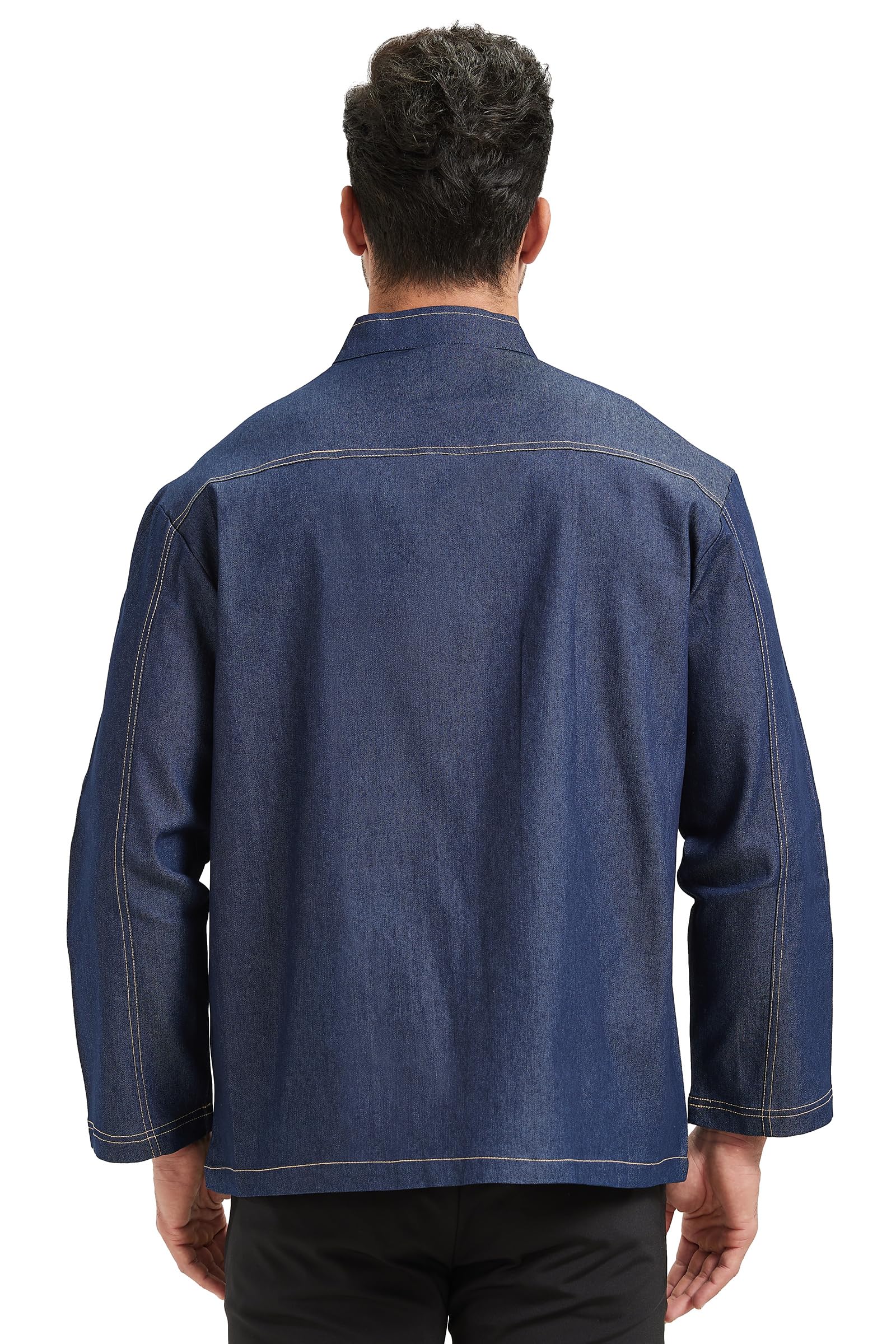 Nanxson Veste de Cuisine Unisexe Homme Femme Veste de Boulanger Respirante Veste de Travail en Denim Uniforme de Cuisine avec Poche