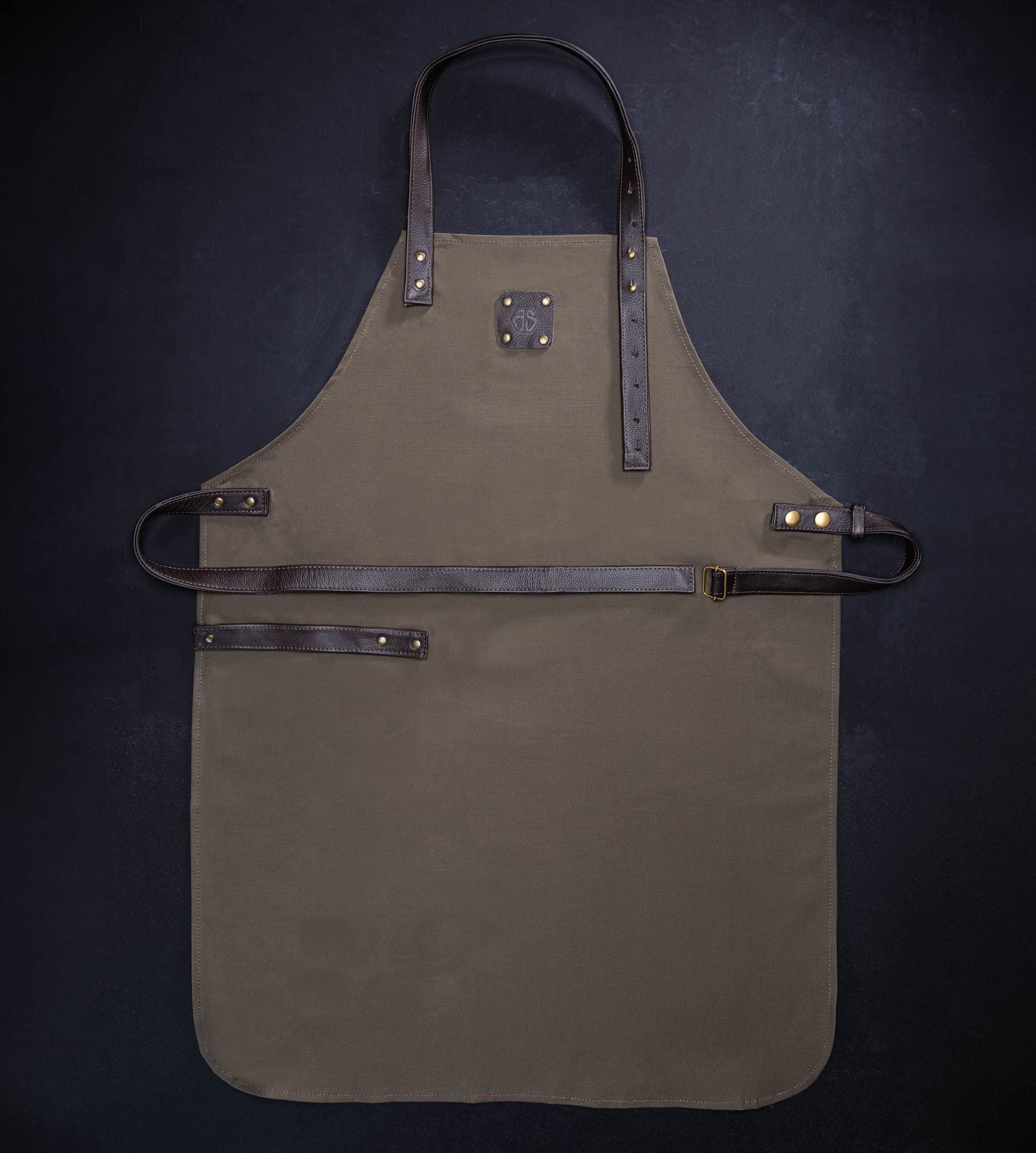 Angus Stoke Grembiule da cucina in tela/cotone – Grembiule da barbecue variabile con cinghie in pelle – Grembiule da cuoco Dylan, verde scuro, Taglia unica