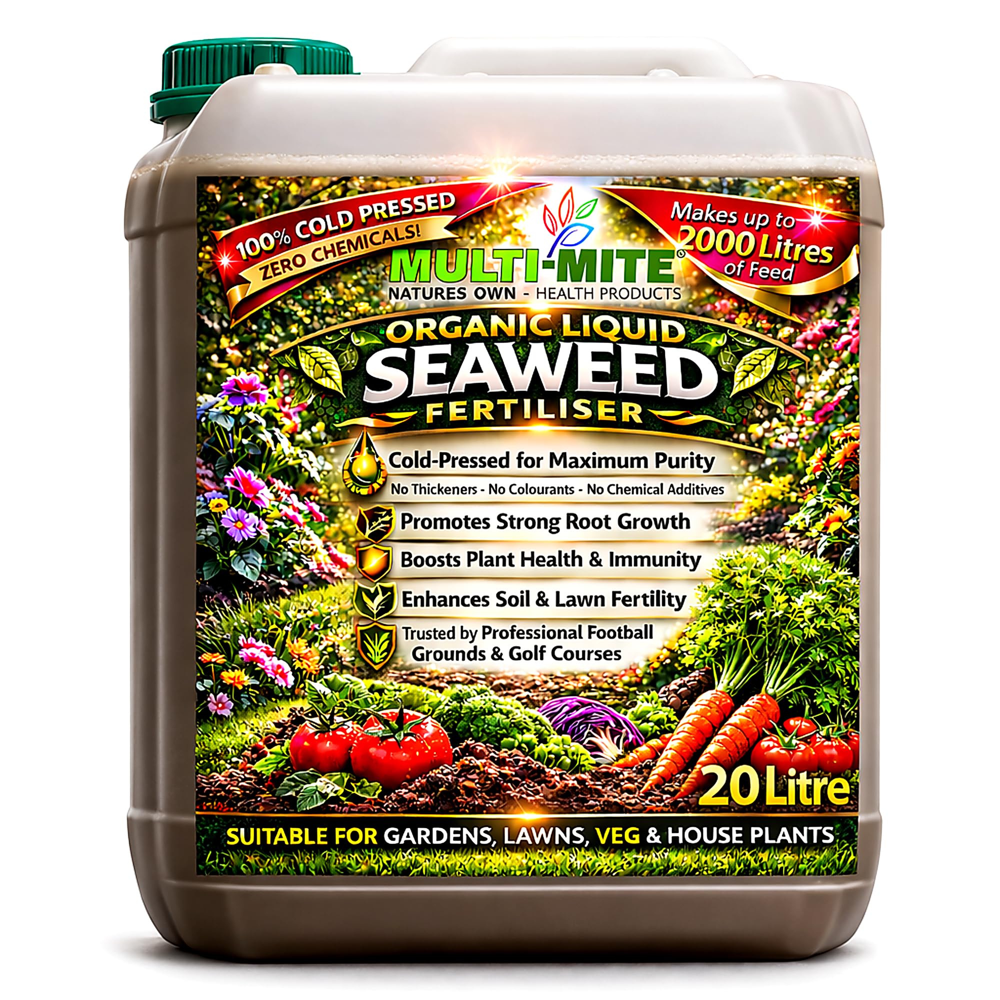 Multi-Mite Liquid Seaweed 20L Organic Cold Pressed Concentrate - 100% Natural - Plant Feed Fertiliser Trees Lawn Veg & House Plants Root or Foliar Feed (20 LITRES)