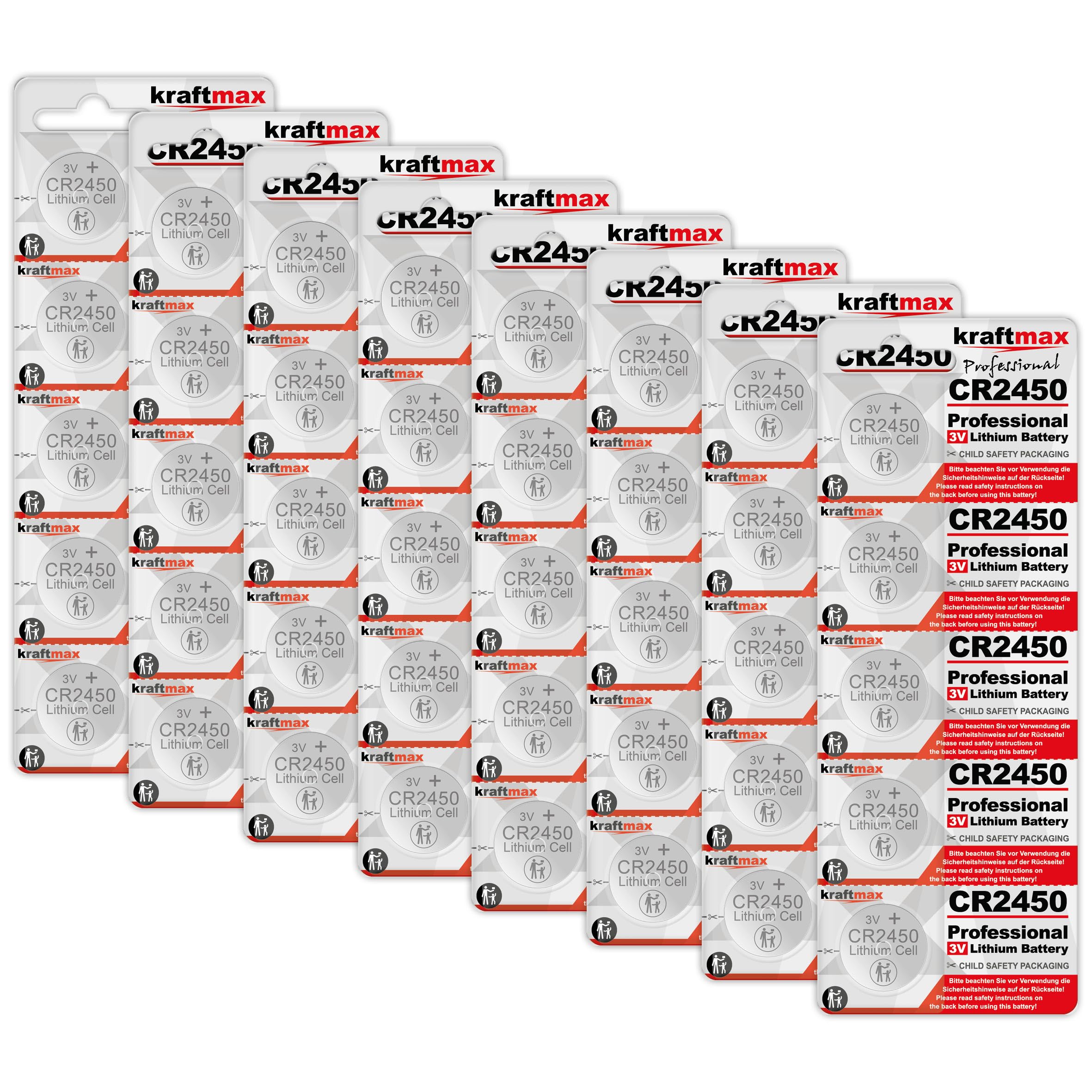 kraftmax Paquete de 40 pilas CR2450 de litio de alto rendimiento / 3 V CR 2450 pila de botón para aplicaciones profesionales – última generación