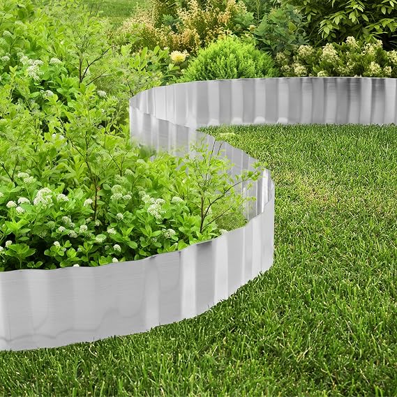 Metal Edging for Landscaping - 6.25in x 16.5ft Flexible Corrugated Galvanized Steel Landscape Edging - Garden Edge Border for DIY Flower Beds Tree Rings or Lawn Boarder by Pure Garden (Silver)