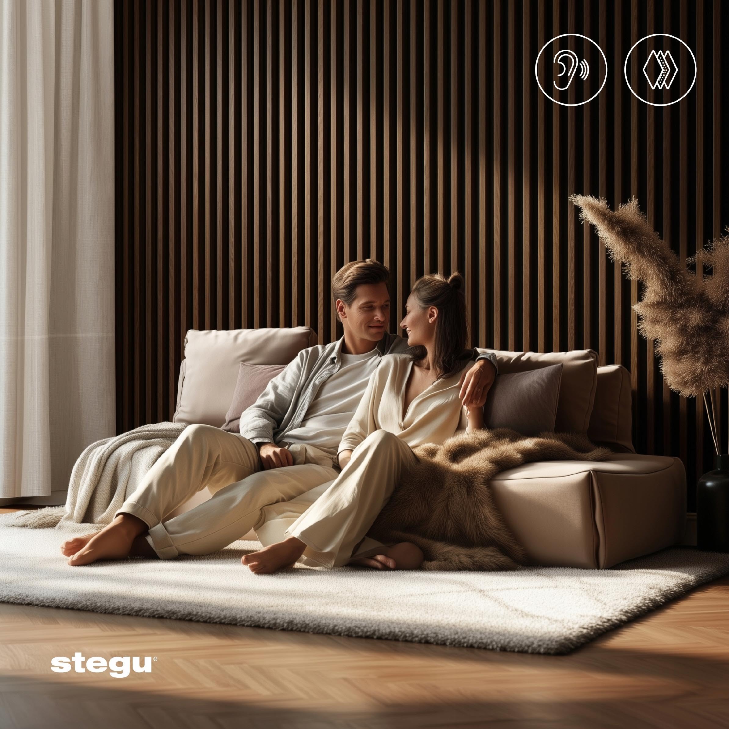 STEGU Panneau Acoustique Mural Tasseau Bois Grand Format 240x60cm Noir