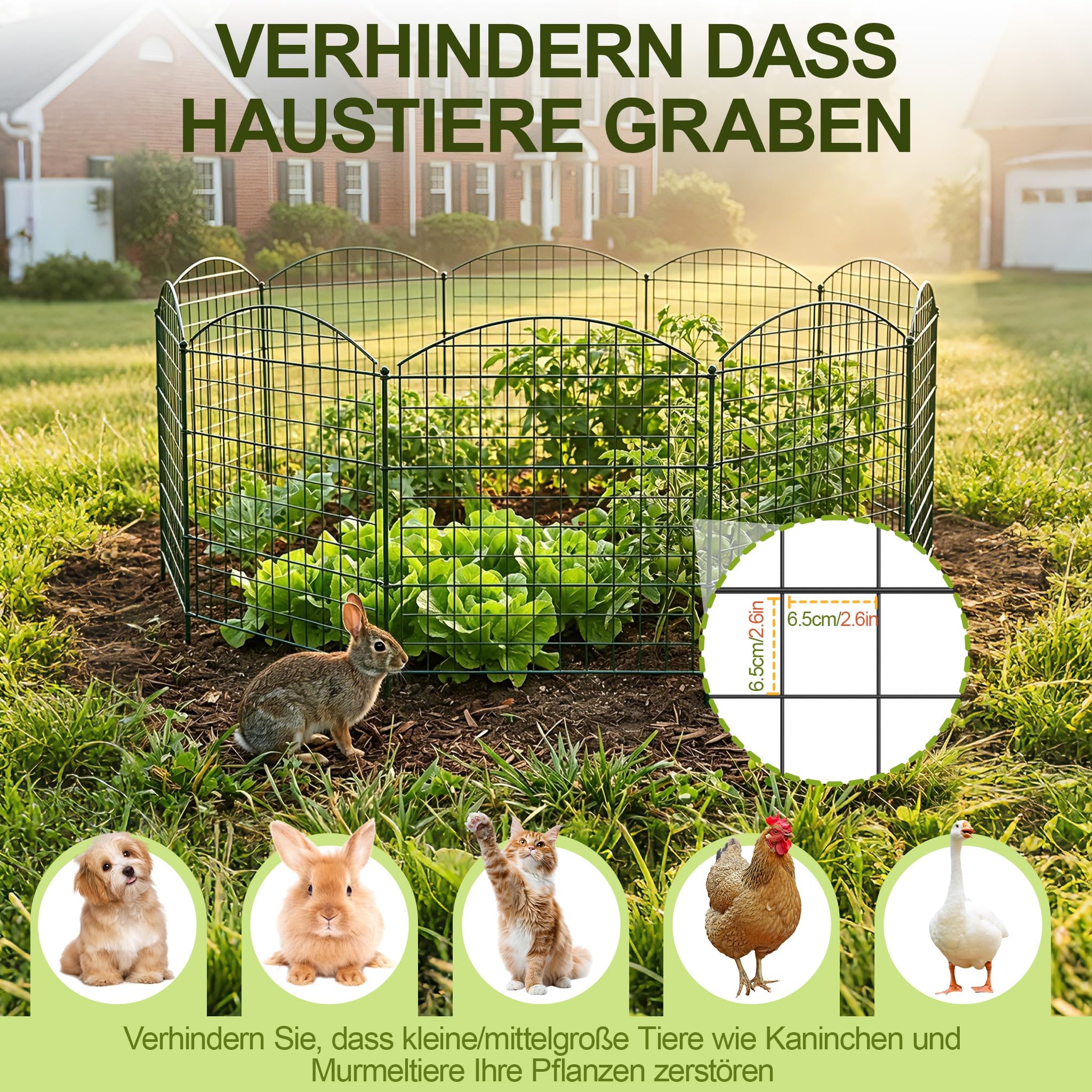 XMTECH Valla para estanque de jardín, valla de rejilla con 10 elementos de valla y 12 barras de fijación, verde, elementos decorativos de metal para jardín, estanque, parterres y perros, juego de