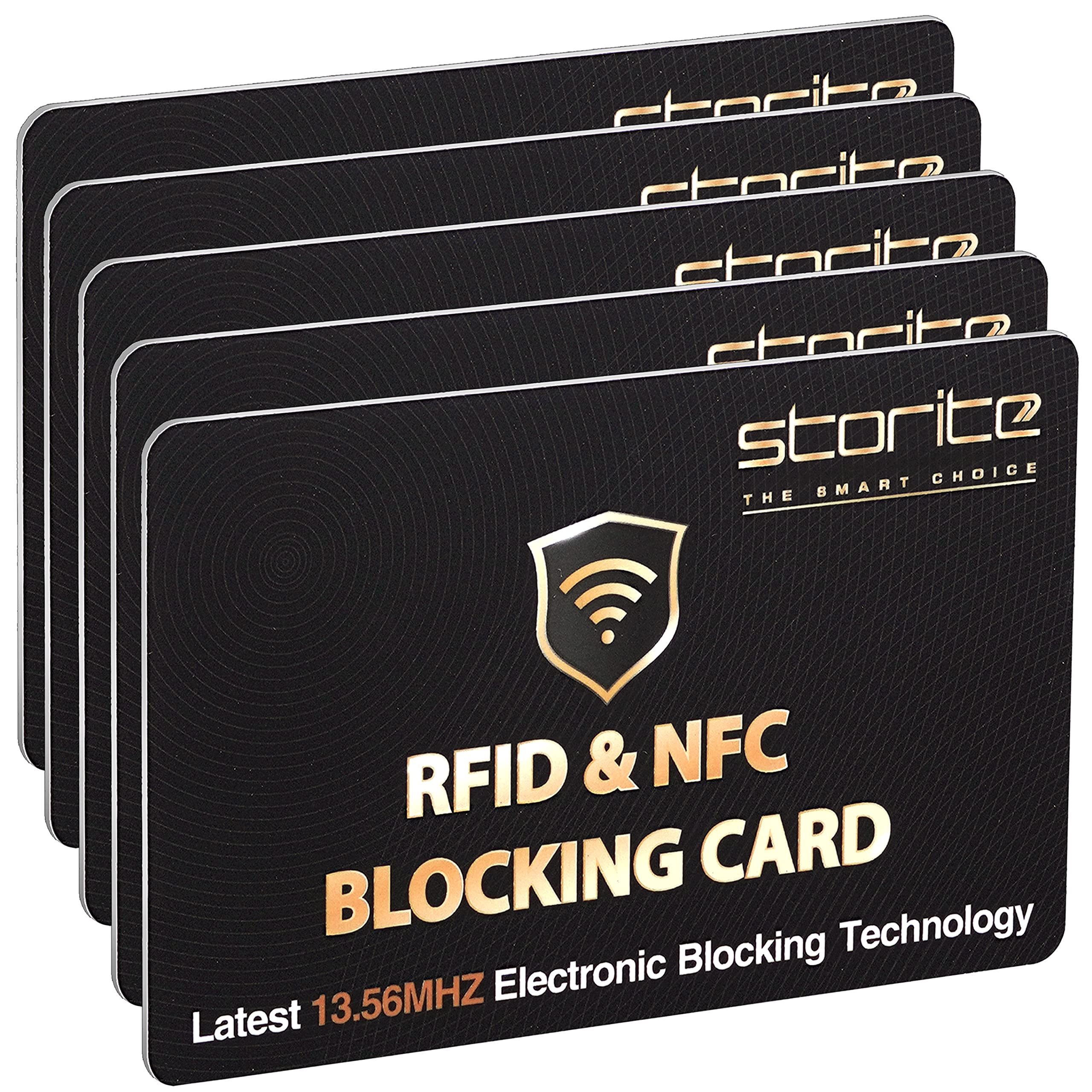StoriteRFID Blocking Card, NFC Contactless Bank Debit Credit Card Protector ID ATM Guard Card Blocker Against Scanning Protection–(Black), Black, 5-Pack, rfid wallet