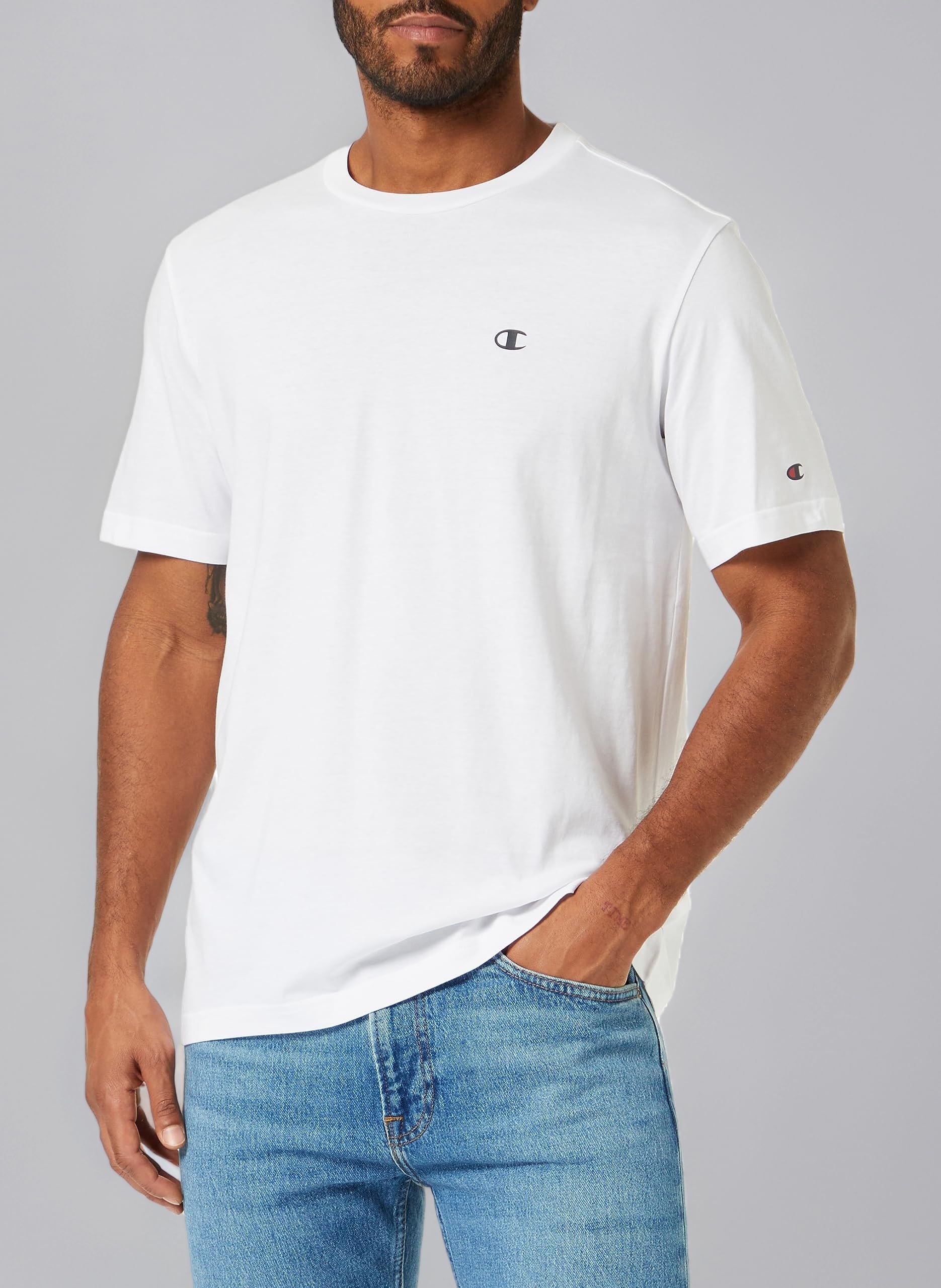 Men’s Crewneck T-Shirt, Short Sleeves, 100% Cotton, Breathable and Lightweight, with Printed Champion Logo, Relax fit for Comfortable wear
