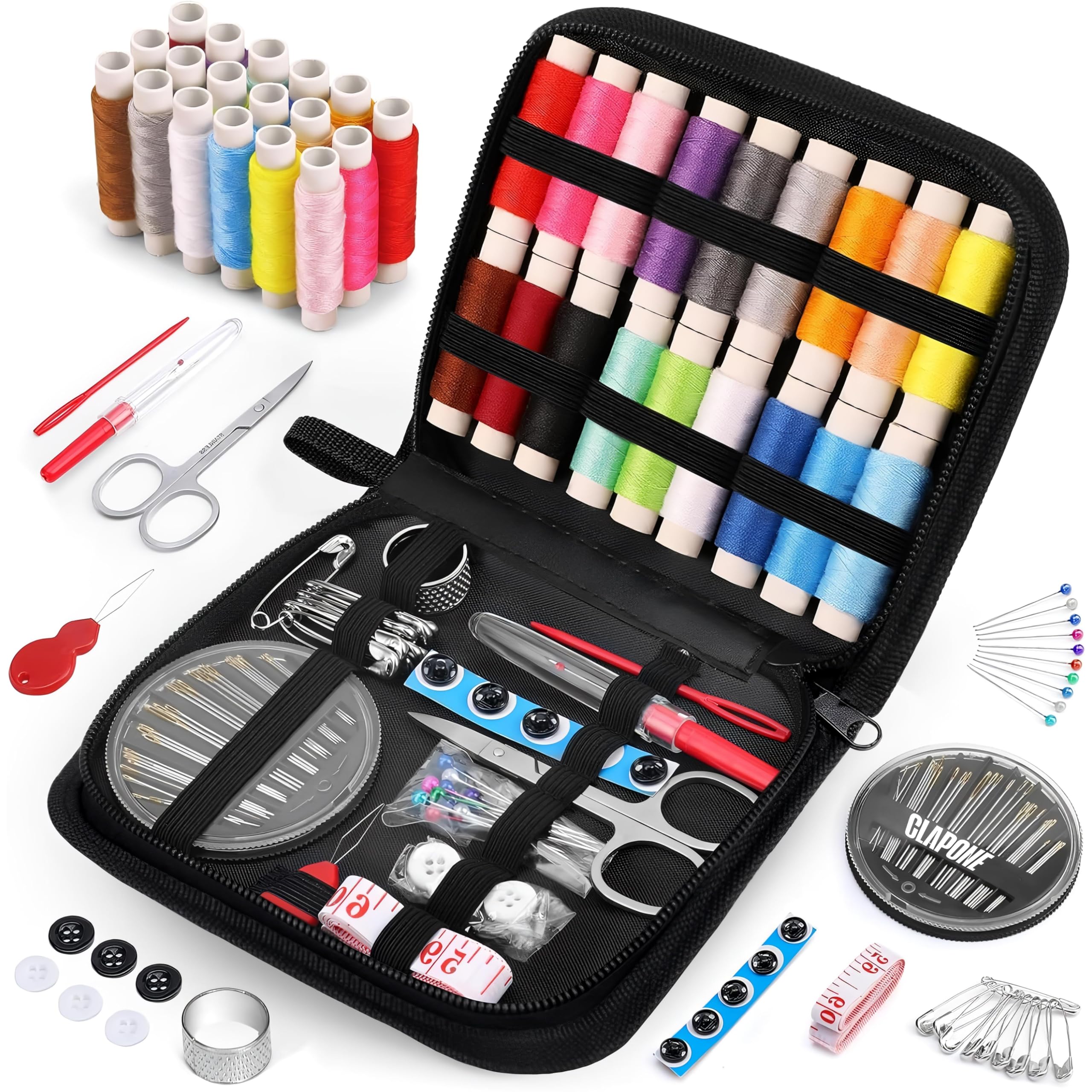 88 Pieces Sewing Kit Box with Needles, Threads, Scissors, Buttons & Tape | Needle Threader Included, Travel Friendly, Tailoring Accessories, for Home Use, Stitching Items Set