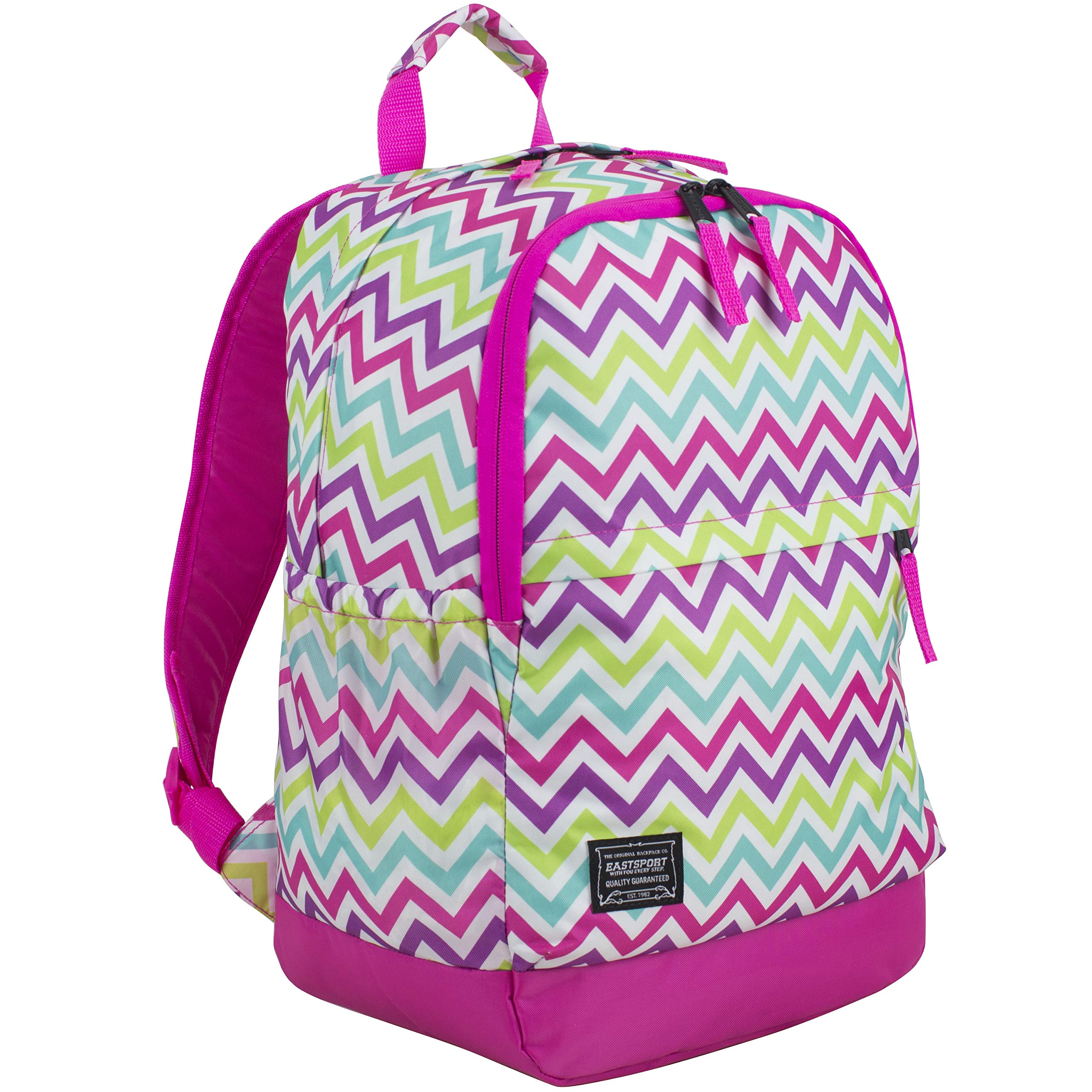Eastsport Everyday Classic Backpack with Interior Tech Sleeve, Hot Pink/Spike Chevron Print