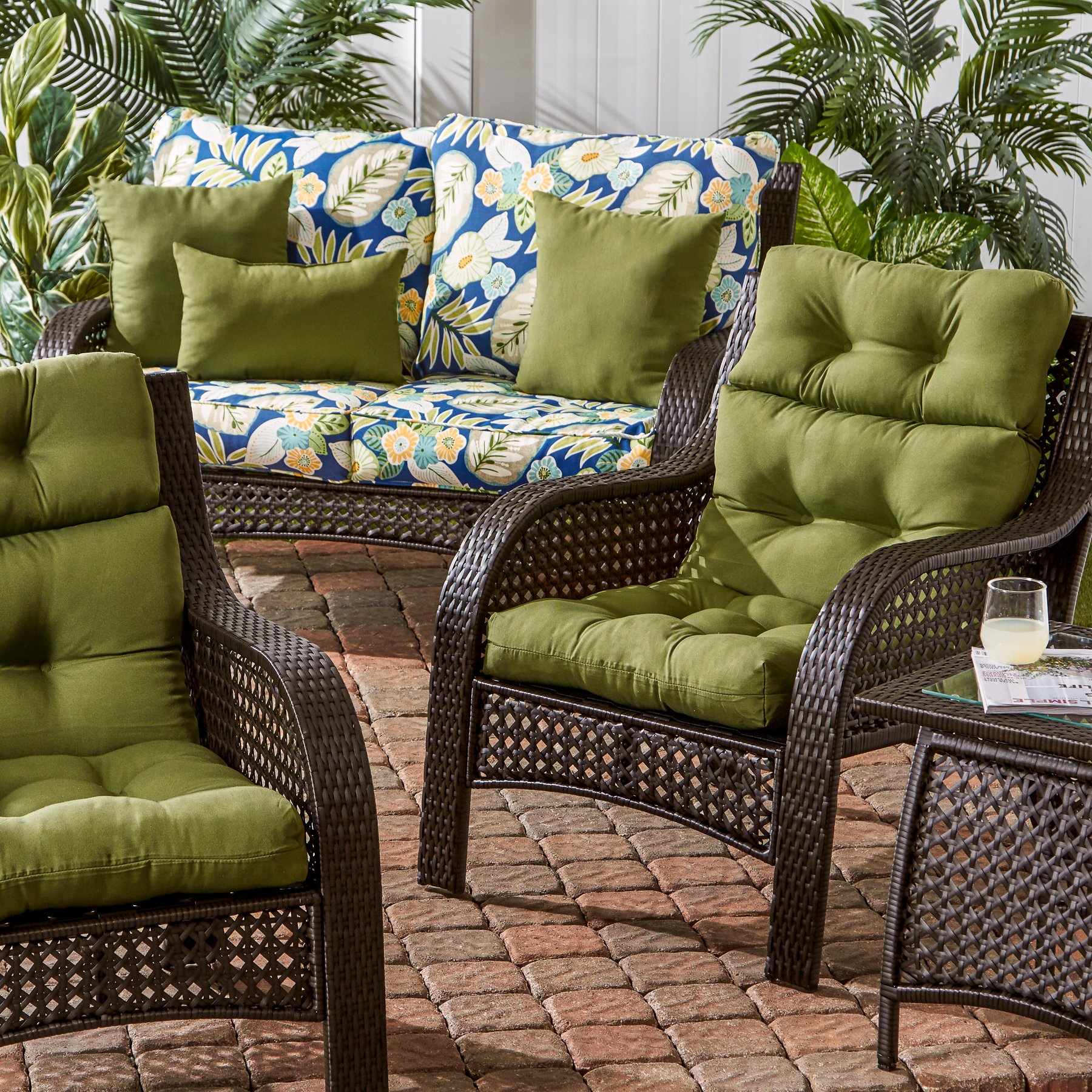 Greendale Home Fashions Outdoor 44 x 22-inch High Back Chair Cushion, Set of 1, Juniper