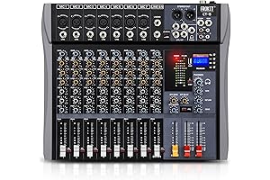 8 Channel Audio Mixer, Professional DJ Sound Board with Bluetooth