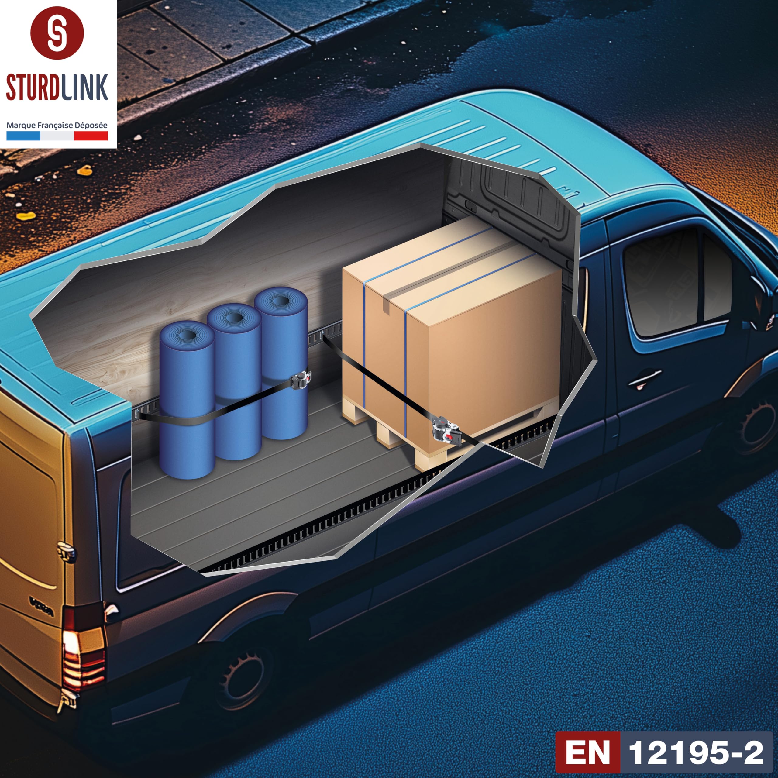 Cinghie a cricchetto automatiche 3 m 50 mm per binario di ancoraggio universale LC 750daN, 1500daN a U | Ancoraggio ad avvolgimento automatico di cinghia | per furgone camion rimorchio con binari |
