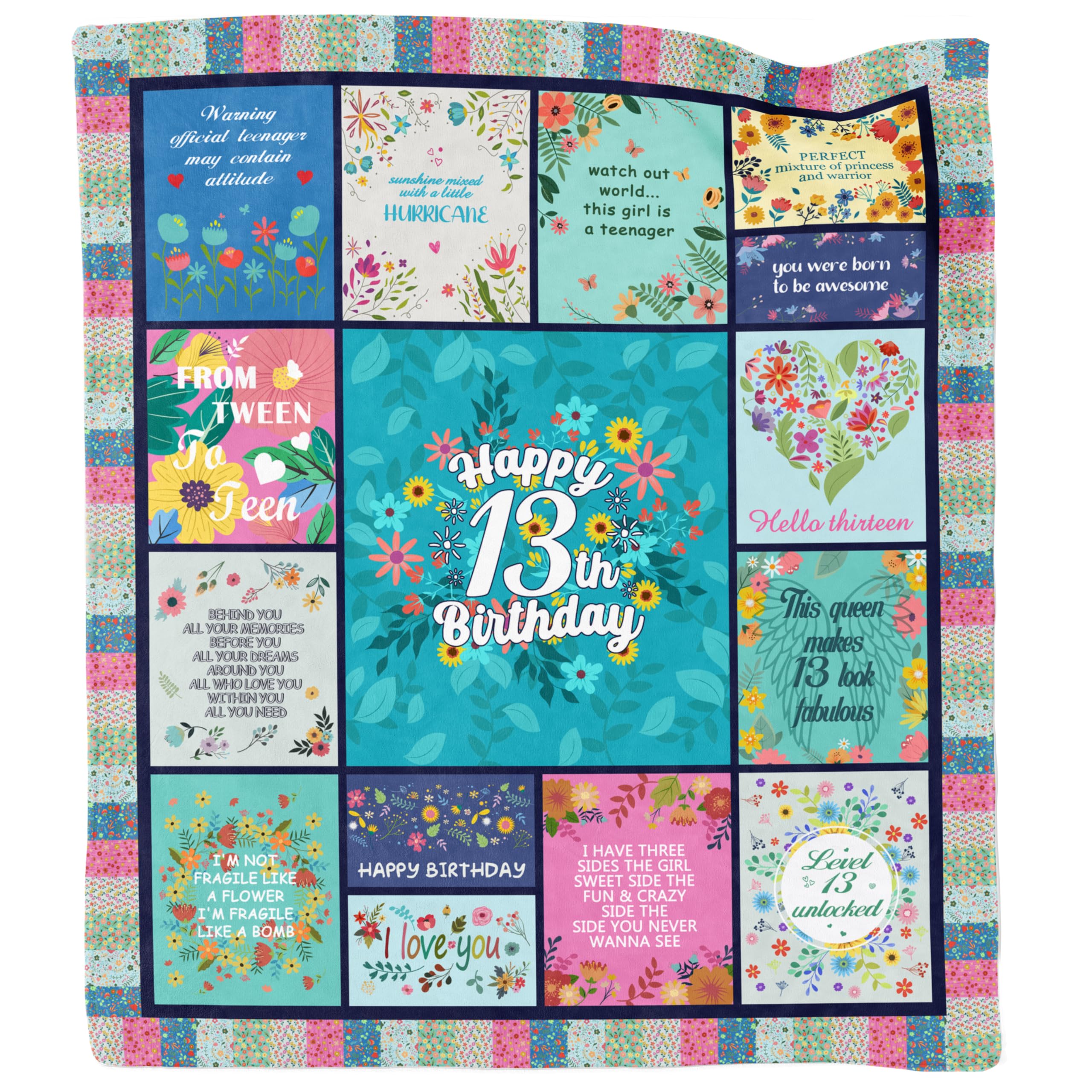 Akoigun 13 Year Old Girl Birthday Gift Ideas, Gifts for 13 Year Old Girl Blankets, 13th Birthday Gifts for Girls, Happy 13th Birthday Decorations for Her Throw 50"X60"