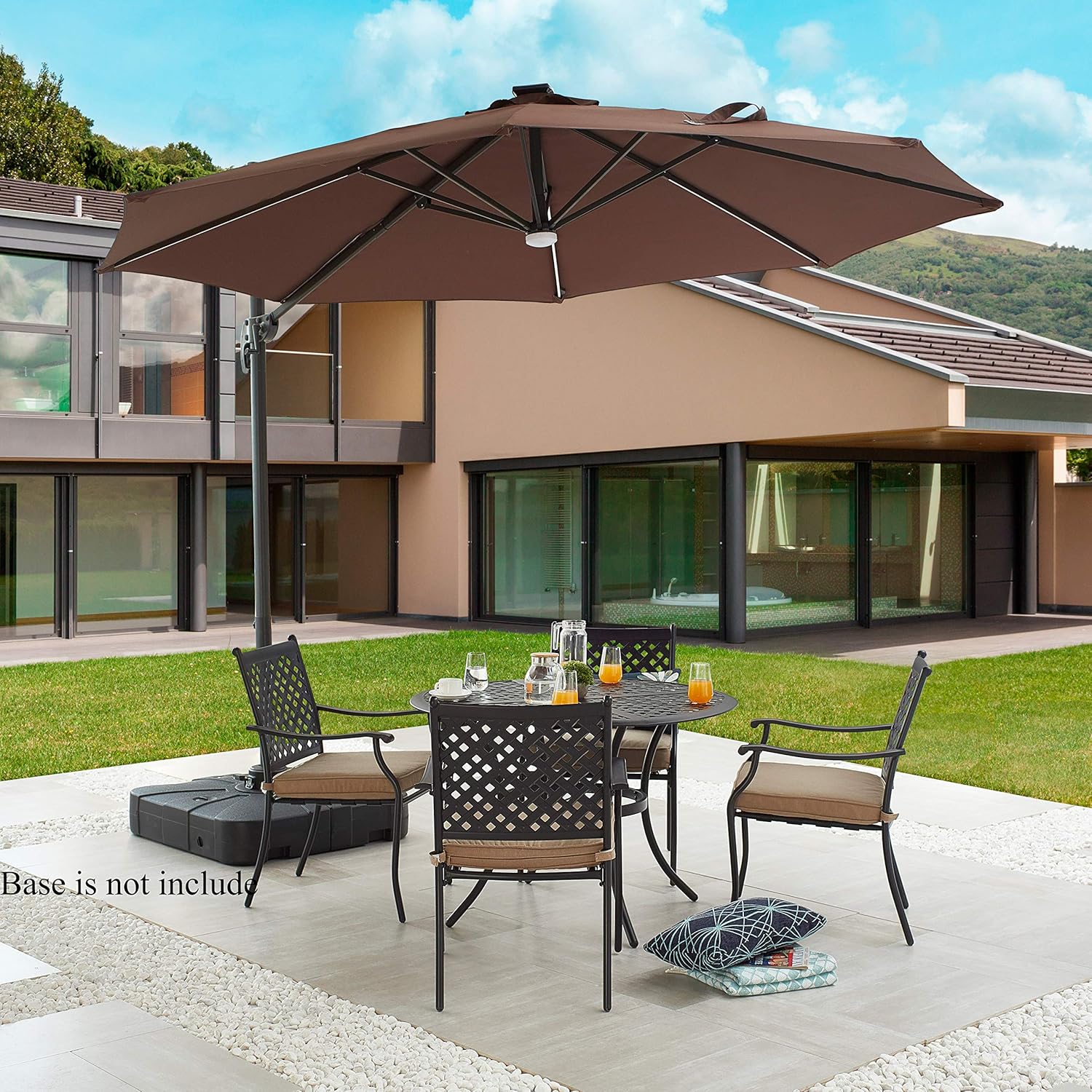 LOKATSE HOME Square Offset Umbrella Base 220 lb Fillable Sand/Water Weighted Stand Outdoor Cantilever Umbrella Stand for Deck Garden and Patio