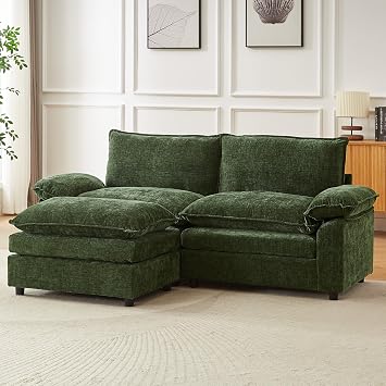 JIEXI Modular Sofa, Deep Seat Sectional Couch with Movable Footstool, Sofa Chenille L-Shape/U-Shape Configurations, Modern for Living Room