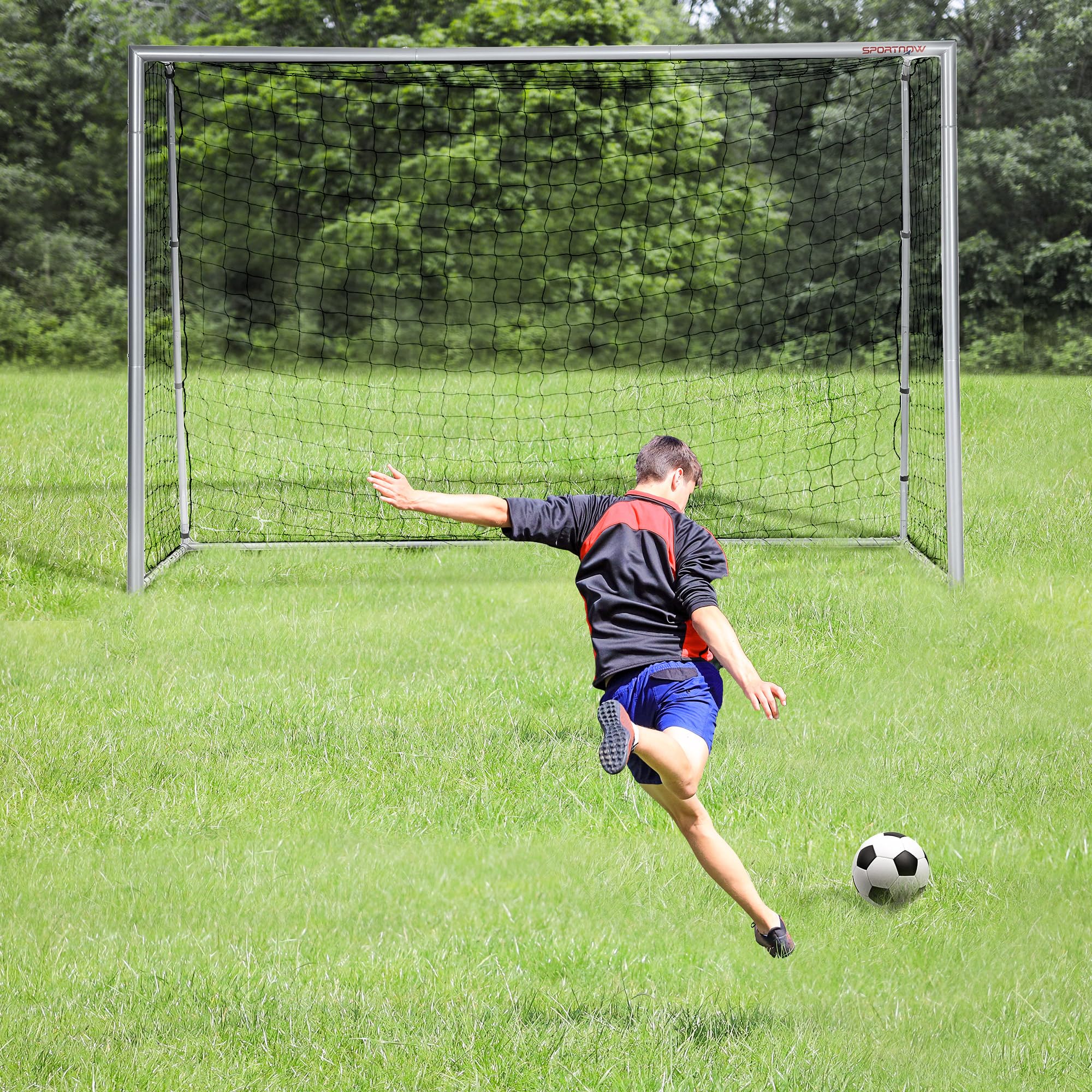 SPORTNOW Bramka do piłki nożnej z siatką PE, bramka do piłki nożnej dla dzieci i dorosłych, stal, PE, do ogrodu, treningu piłki nożnej, szara