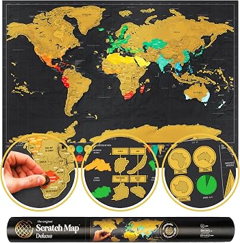 Luckies Scratch Map - Scratch Off World Map - Scratchable Travel Maps - Rub Off Poster - Wall Scratchable Maps - Detailed Europe & US States - World Travel Poster - Tube Included - Deluxe XLarge