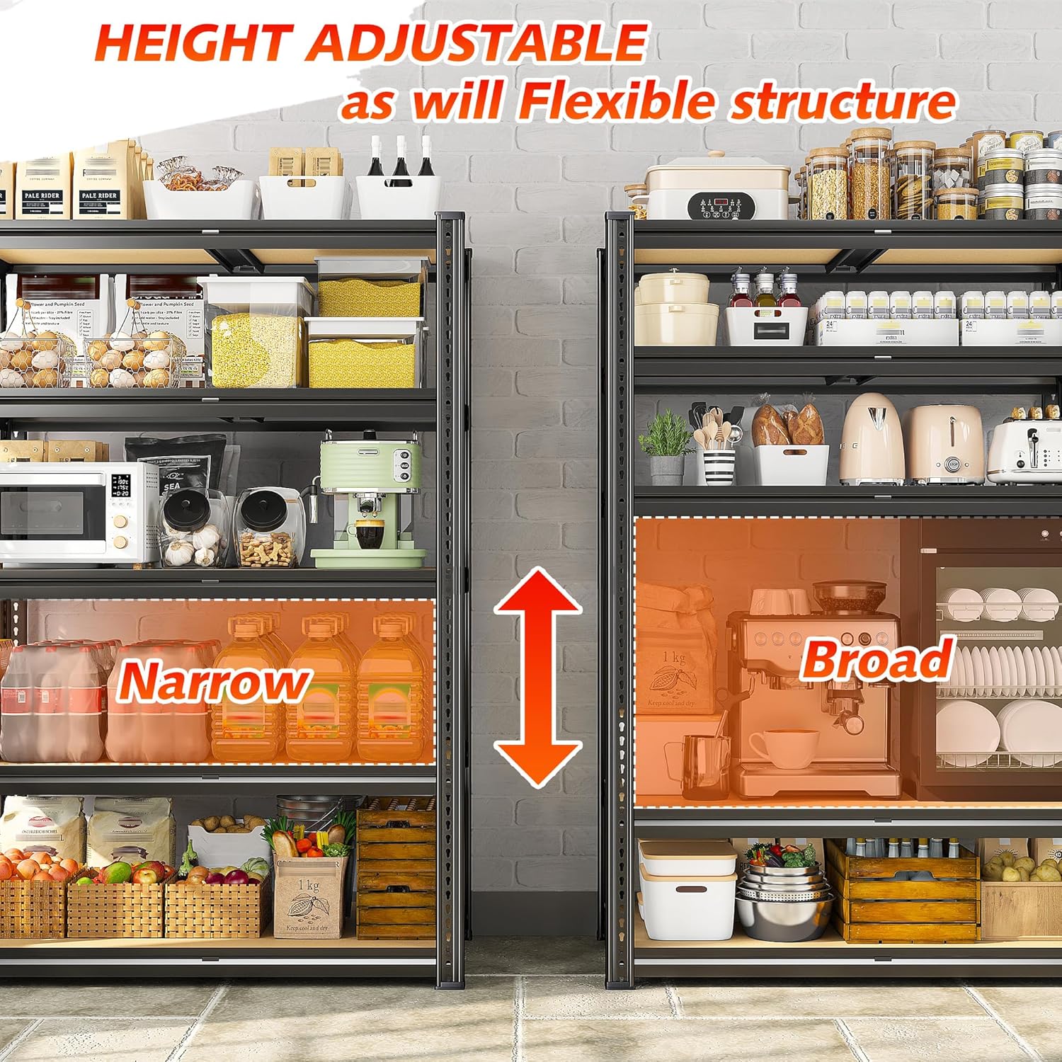 REIBII 72.1'' Storage Shelves 2250LBS Garage Shelving Heavy Duty 5 Tier Heavy Duty Shelving Adjustable Metal Shelves for Warehouse Basement Kitchen Pantry, 72.1" H x 35.5" W x18 D, 1 Pack