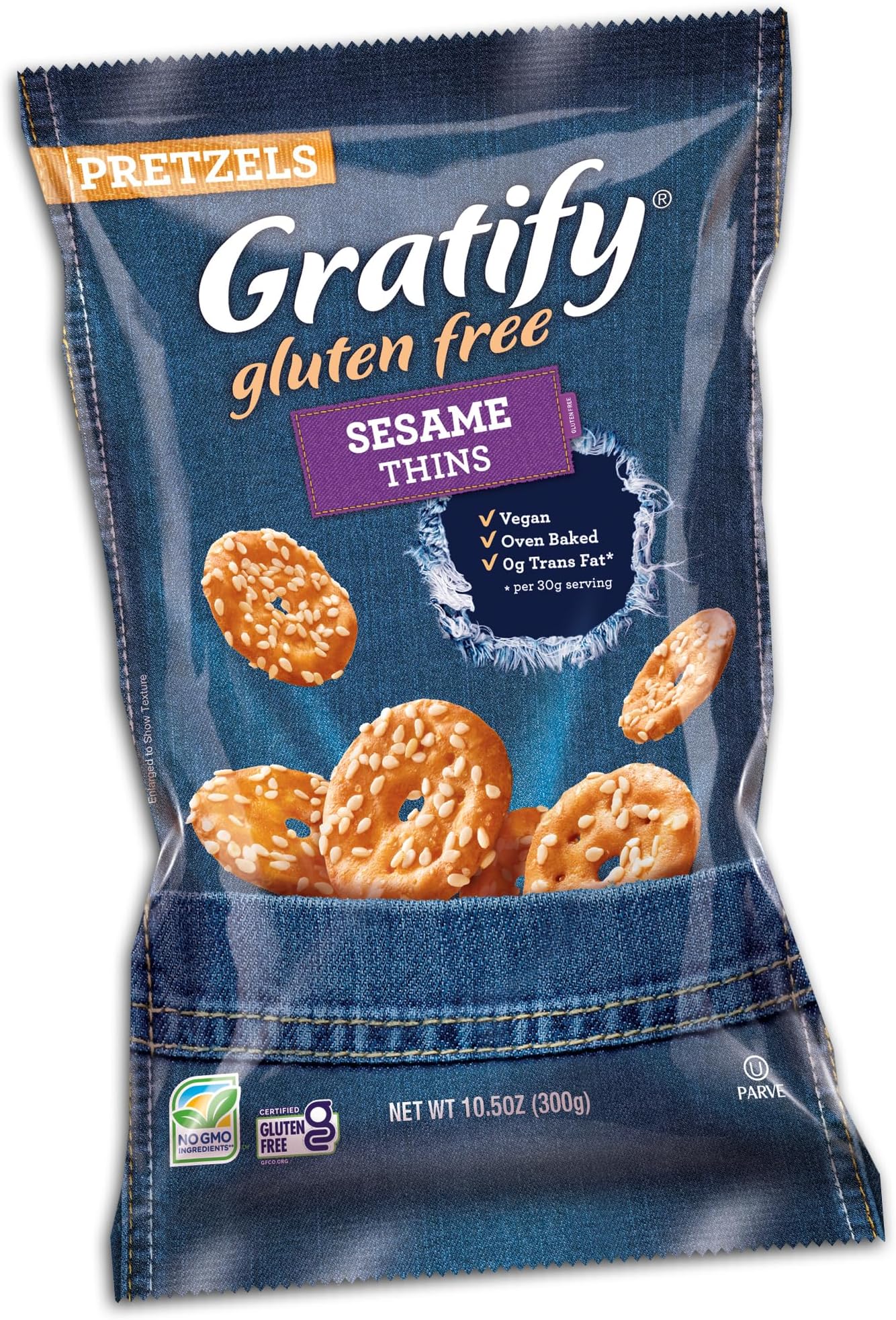 Osem Gratify Gluten Free Sesame Thins - GF Pretzel Snack, Gluten-Free Thins for Adults & Kids, Ideal for Dip or Solo Snacking, Vegan Friendly, Kosher - 10.5oz Bag