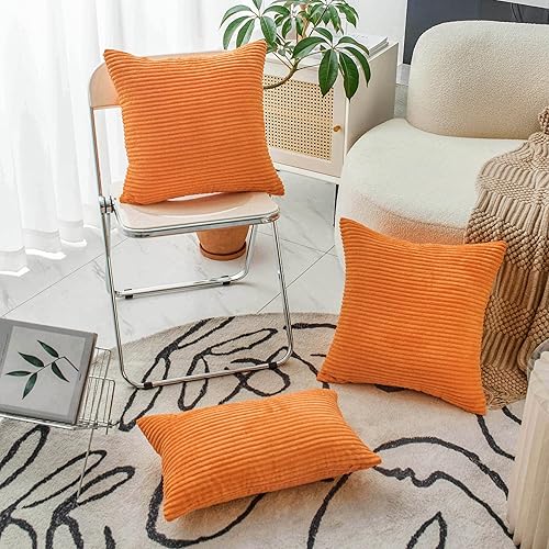 Vista 41 de Home Brilliant - Juego de 2 fundas de almohada de 24 x 24 pulgadas / 61 x 61 cm., de terciopelo de pana a rayas, cojín cuadrado decorativo, funda