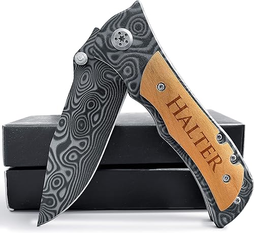 Miniatura 7 de Krezy Case Cuchillo de bolsillo elegante plegable para papá, cuchillo de camping, cuchillo de bolsillo plegable con mango de madera, cuchillo de