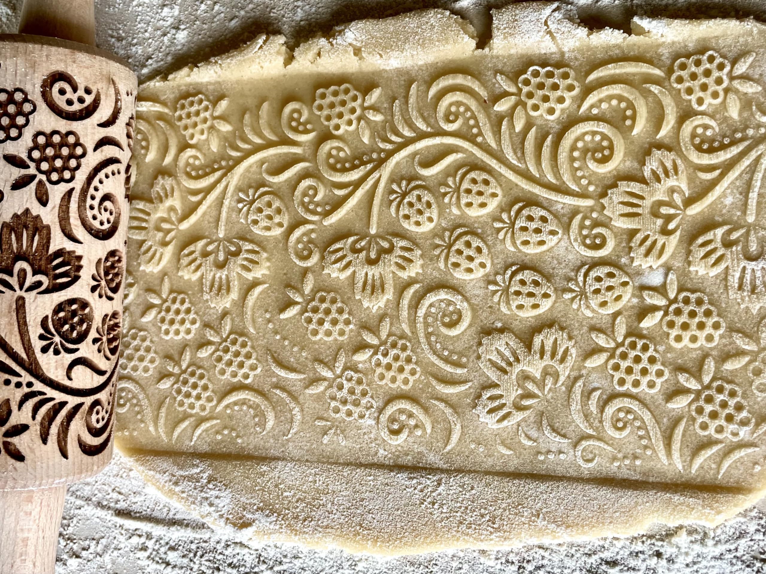 Seasons 3 Mini Embossed Rolling Pin Set. Wooden Laser Cut Mini Rolling Pins for Cookies or Clay with Spring Flowers Tulips - Image 3