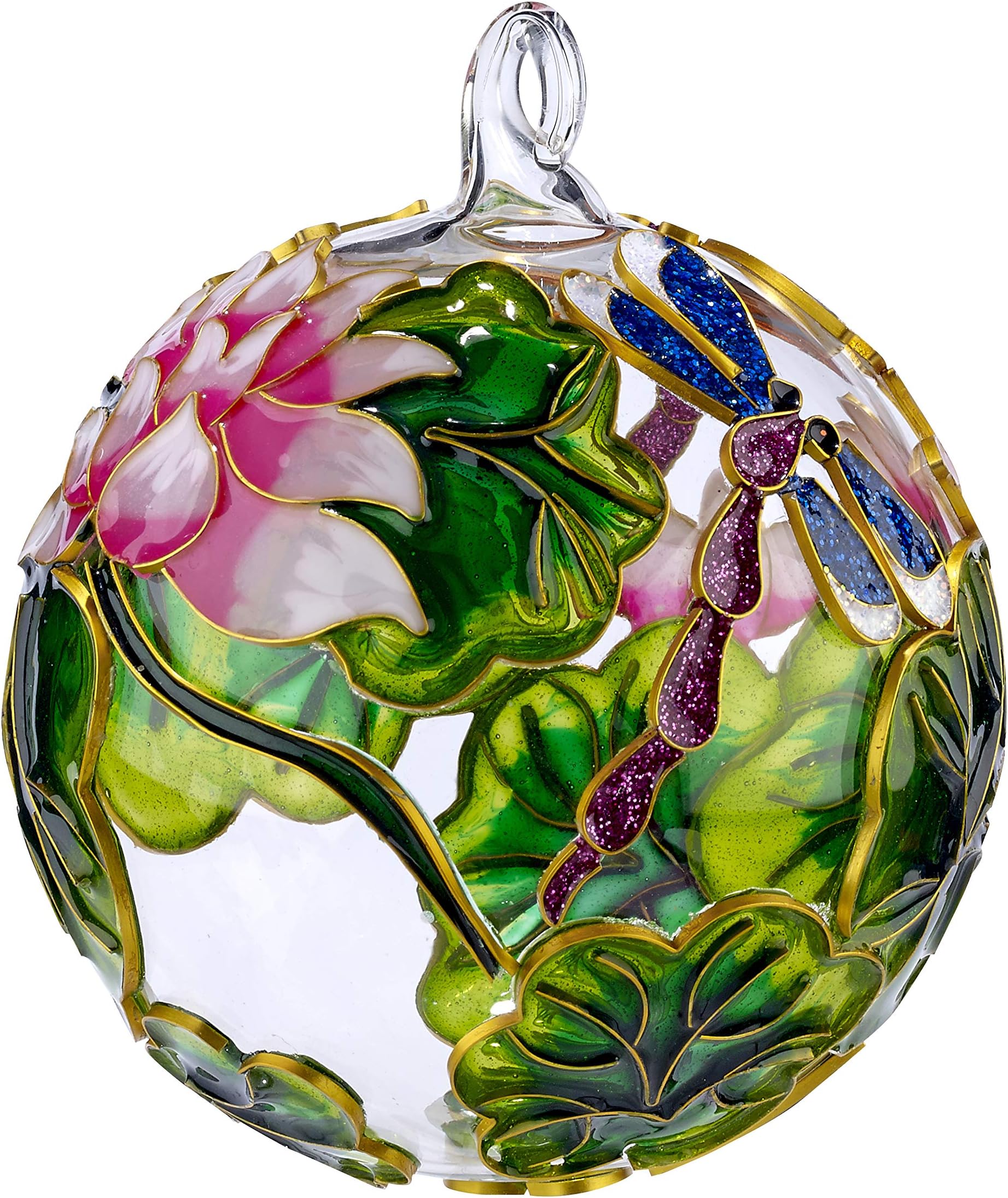 Handmade Dragonfly Lotus Cloisonne Glass Ornament 3 Inch