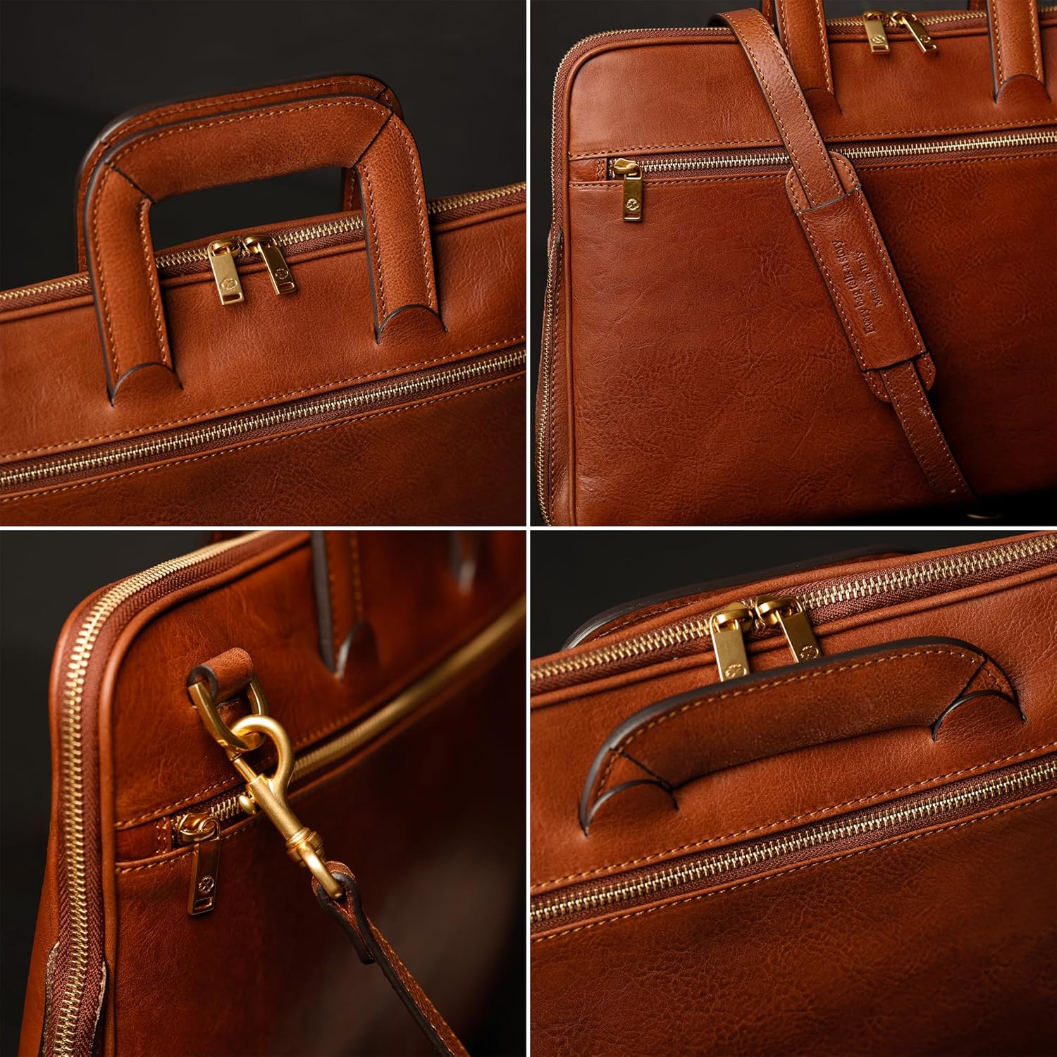 Time Resistance Slim Leather Briefcase - Italian Handmade Leather Computer Bag - Briefcase for Men and Women - Laptop Bag - Image 5