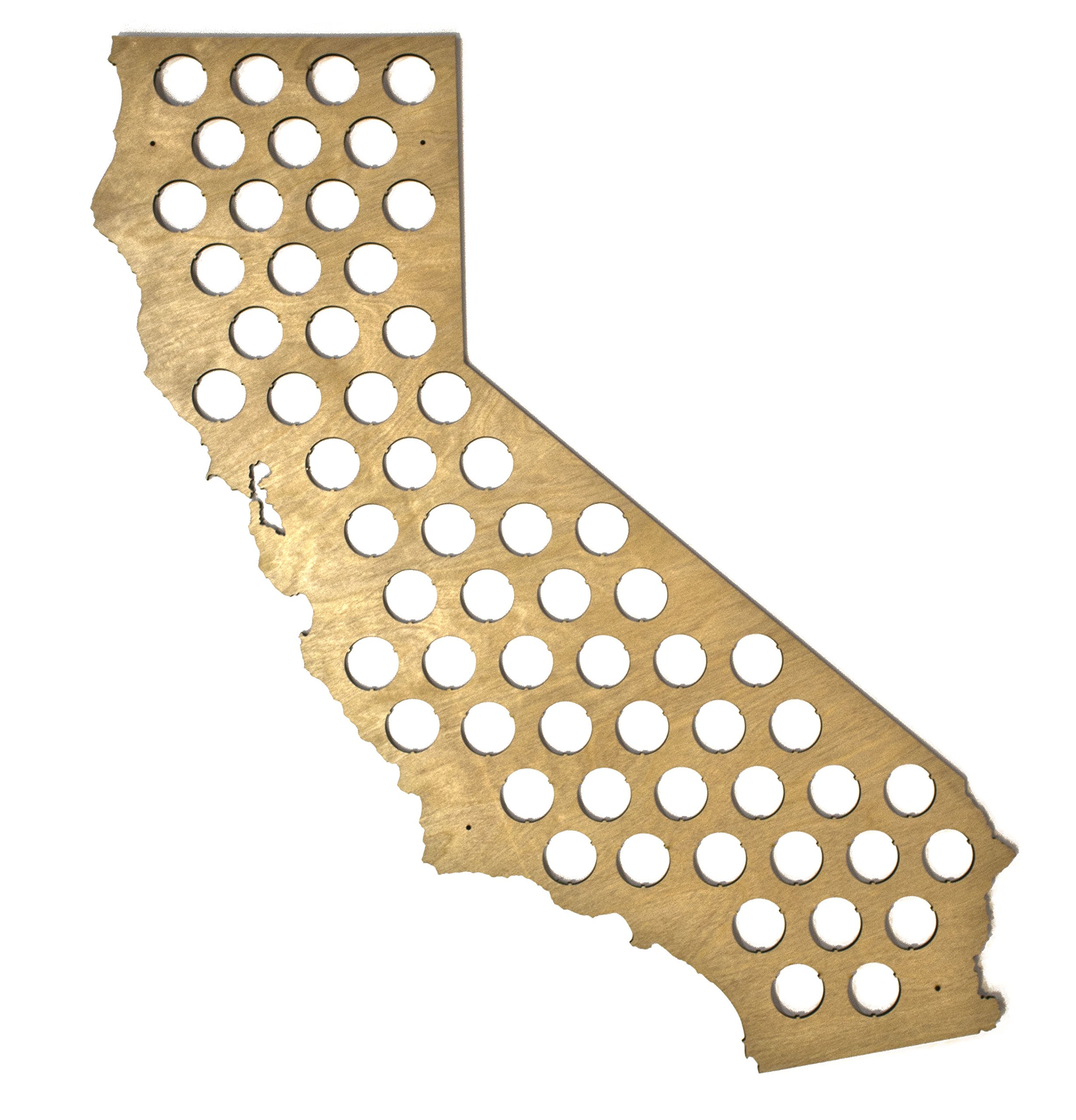 All 50 State Beer Cap Maps - California Beer Cap Map CA - Semi-Glossy Maple Wood - Skyline Workshop - Great Father's Day Gift!