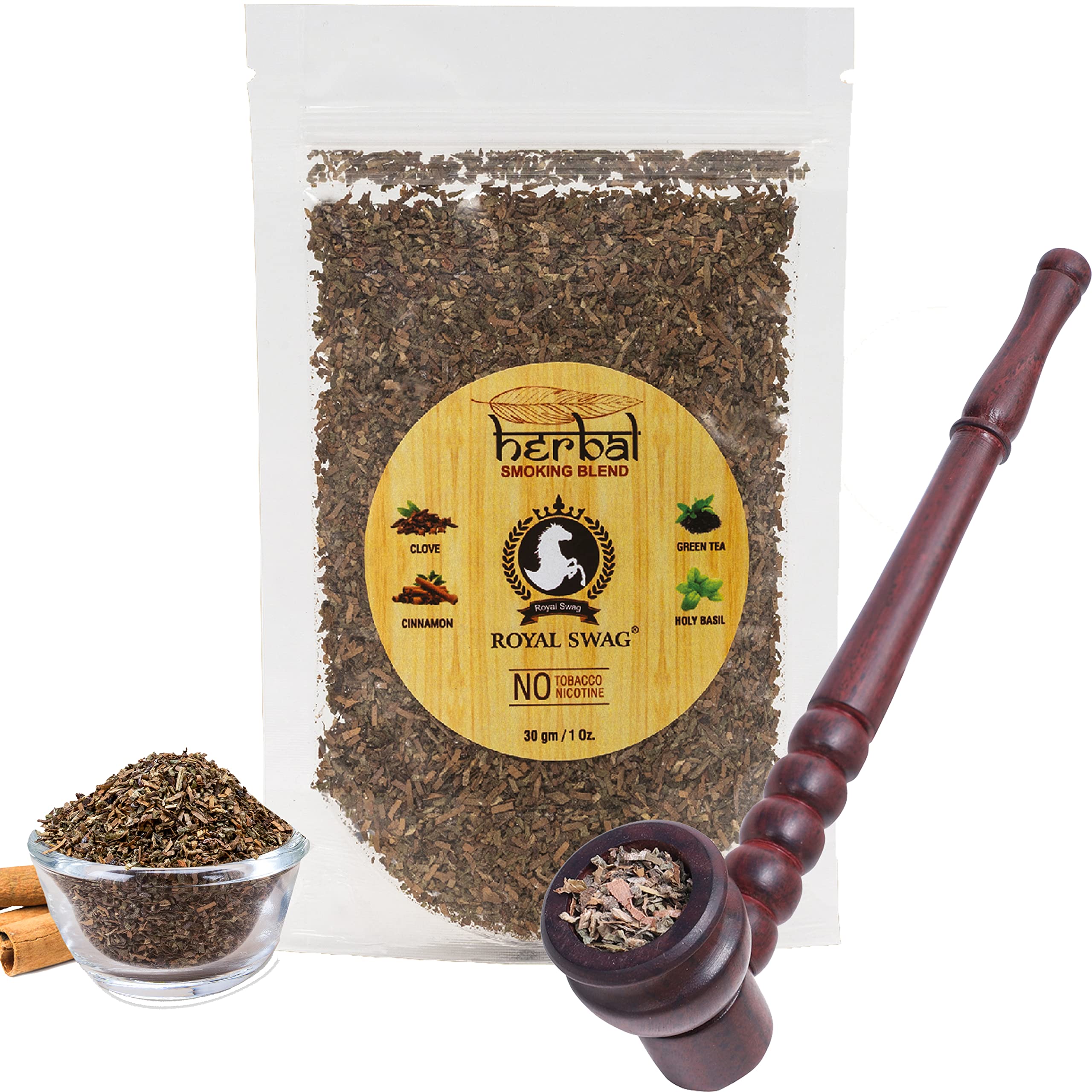 ROYAL SWAG 100% Tobacco/Nicotine Free Herbal Mixture Smoking Blend 30g With BORWN Wood Pipe - Smoking Cessation (B09YNVPKK5) Amazon Price History, Amazon Price Tracker