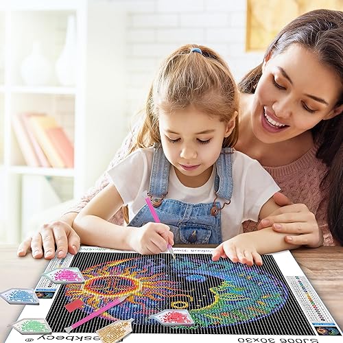 Miniatura 4 de Rheskbecy Kits de pintura de diamantes para adultos, kits de arte de diamantes para principiantes, sol y luna, taladro completo, puntos redondos de