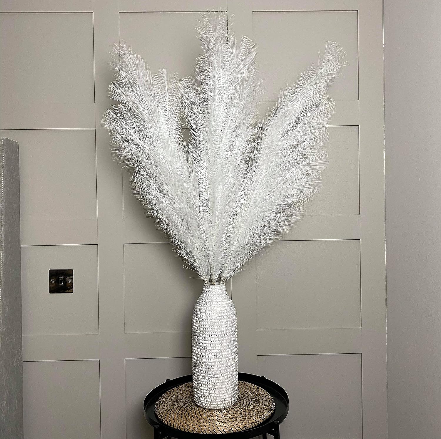 VOULUX Extra Large Tall White Fake Faux Artificial Pampas Grass Large Fluffy x3 115cm Stems x18 Decorative Artificial Flora Feathers For Floor Vases Tall Plant Flowers Swingers Long Pampas Grass - Image 5