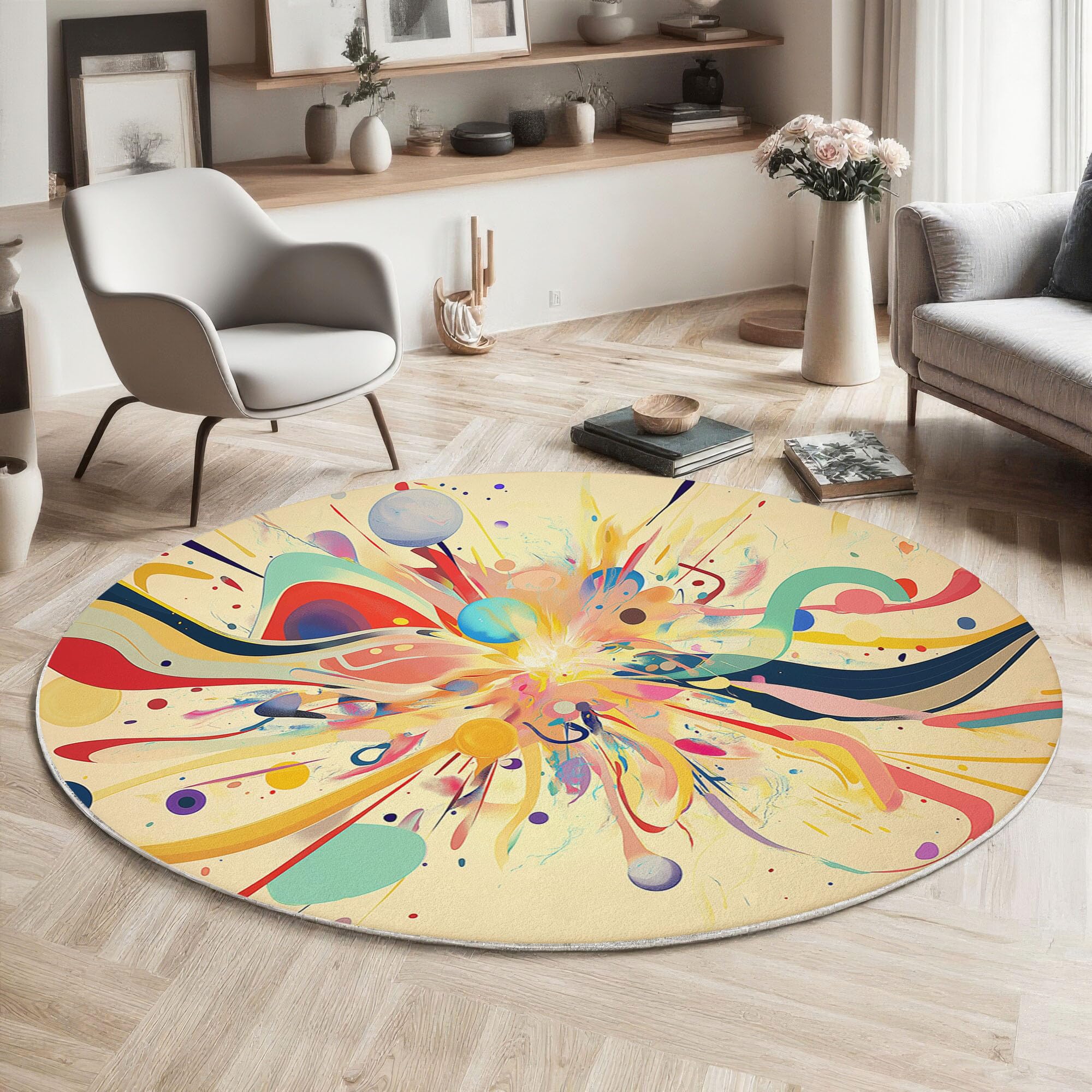 Tapis rond style fluide abstrait salon imprimé galaxie coloré et tapis de sol design