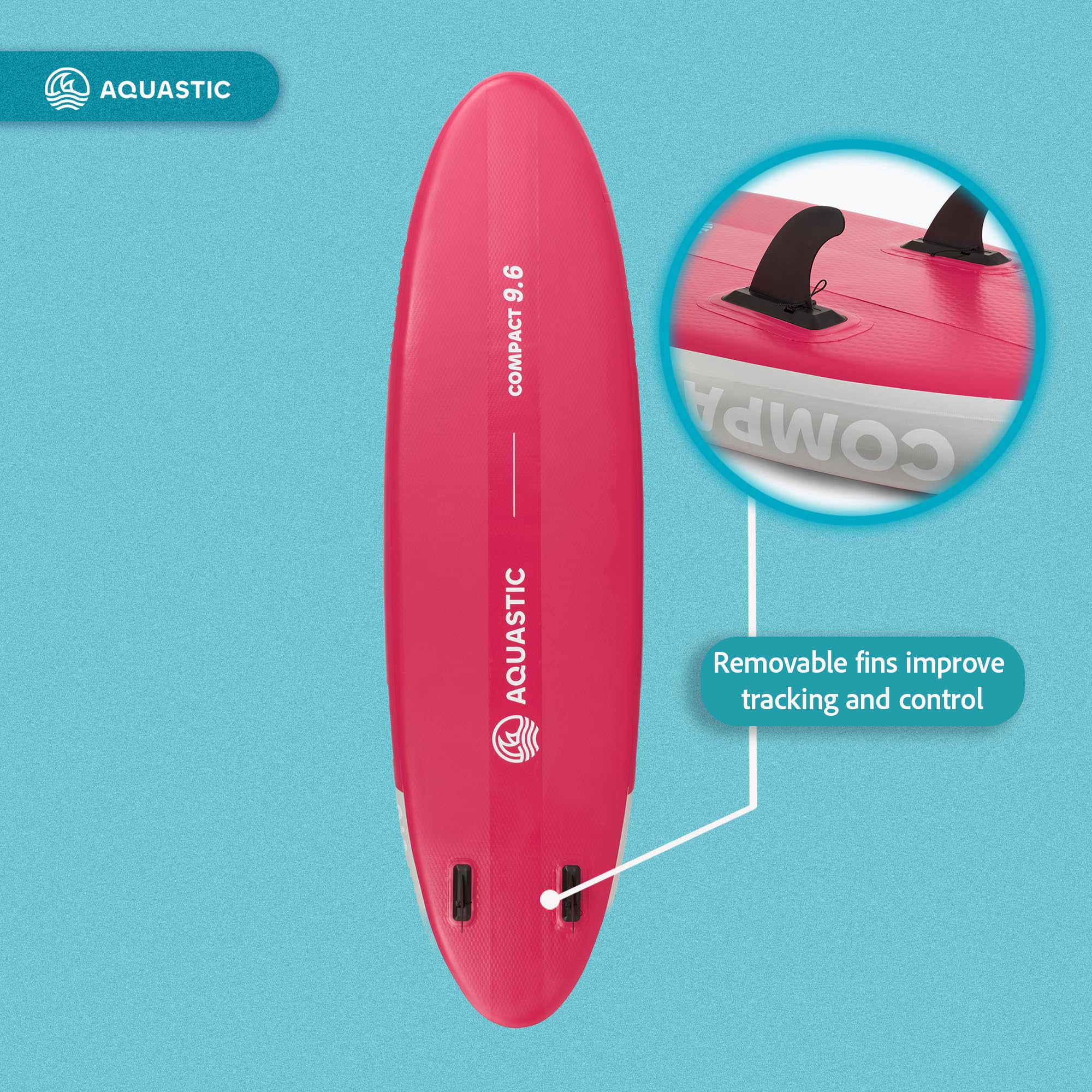 AQUASTIC Compact 220 l - Planche Sup légère/Kayak Drop Stitch Ultra, Stringer, 290 x 79 x 12 cm, déplacement de 220 l, Anneaux en D, Cargo, ballasts, Sac à Dos, Pompe, Leash, Rose
