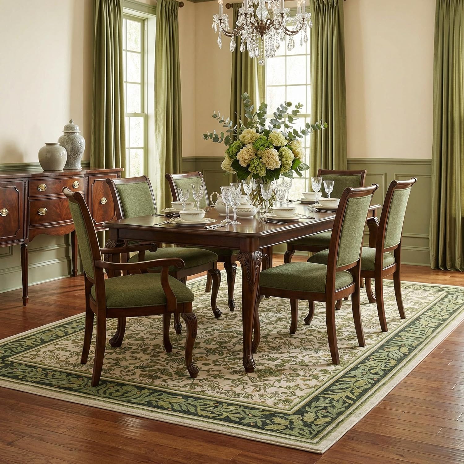 GarveeHome 8x10 Washable Area Rugs for Living Room, Boho Vintage Large Rug for Bedroom Soft Non Slip Low Pile Indoor Stain Resistance Throw Carpet for Dining Room Office Light Green - Image 3