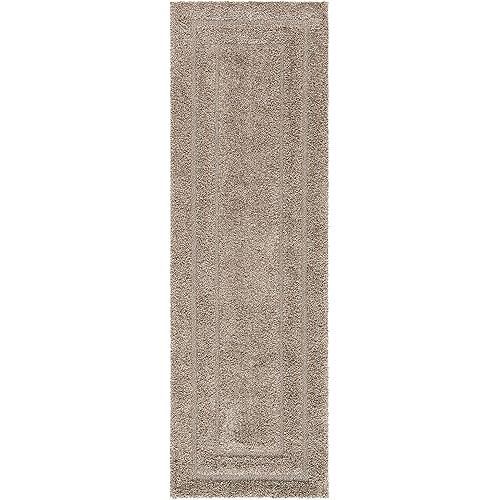 SAFAVIEH Florida Shag Collection Runner Rug - 2'3" x 15', Beige & Beige, Border Design, Non-Shedding & Easy Care, 1.2-inch Thick Ideal for High Traffic Areas in Living Room, Bedroom (SG454-1313)