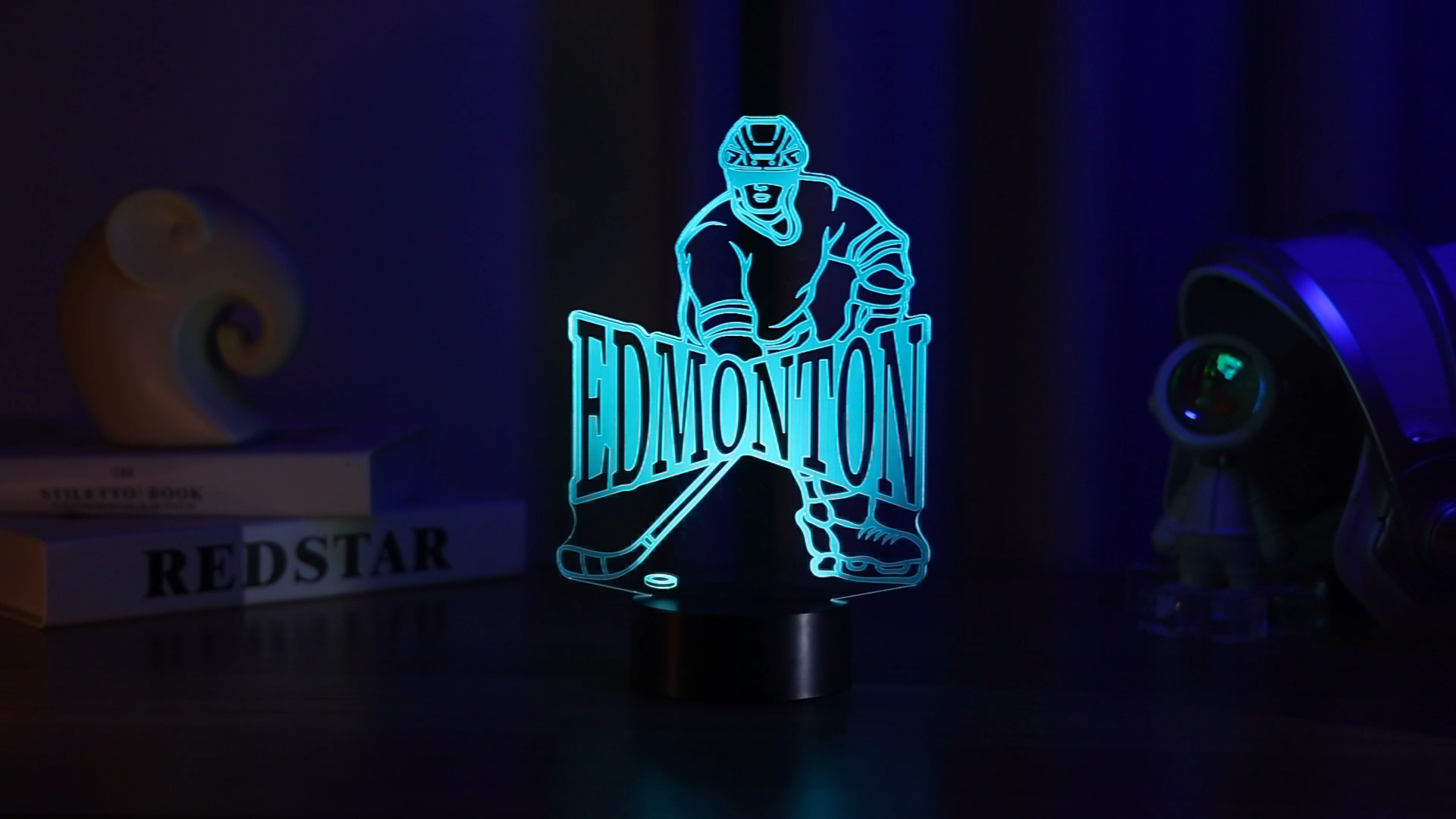 Veilleuse De Joueur De Hockey, Lampe De Hockey 3D Pour Les Enfants 7 Touch Color Changing Led Table Bureau Lampes Cool Toys Cadeaux Anniversaire Decoration De Noel Pour Sport