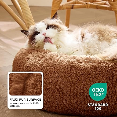 Vista 297 de Bedsure - Cama relajante para perros medianos, lavable, tipo dona, cama para gato, antideslizante, redonda, afelpada, mullida, de piel sintética