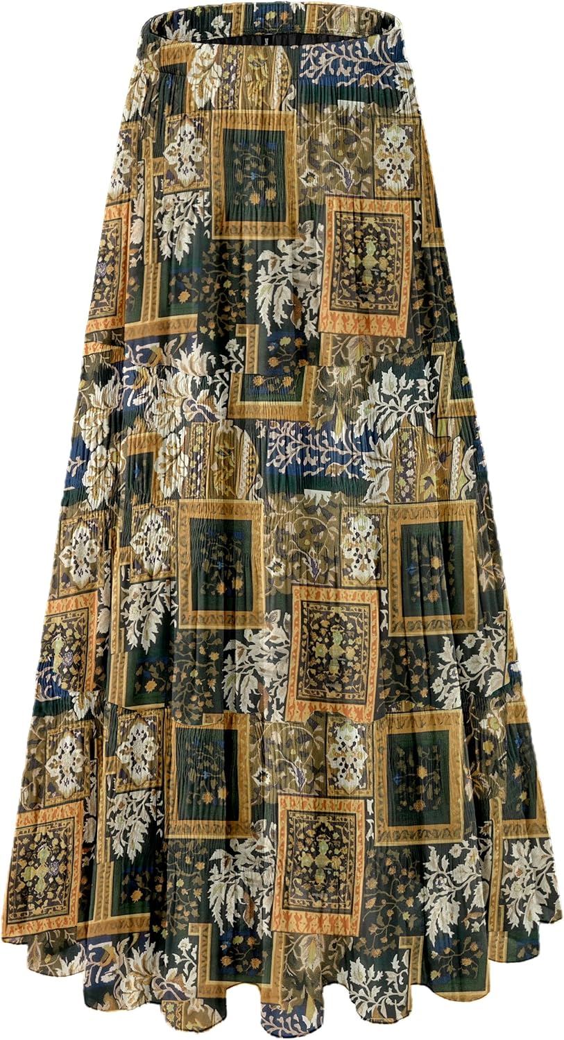 Women's Chiffon White Flowy Maxi Skirts Boho Fall Elastic Waisted Pleated A Line Long Skirt for Women 2025