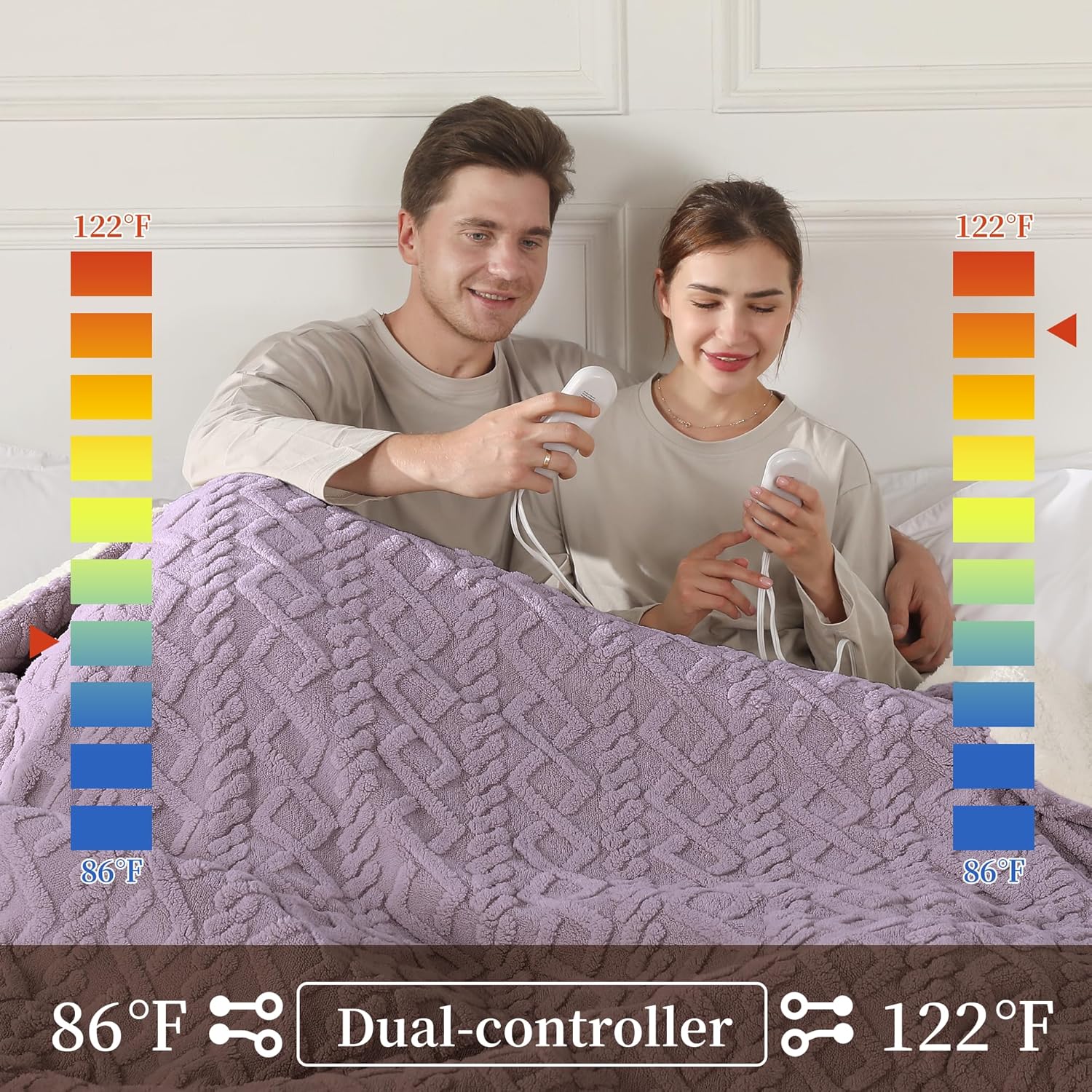 Electric Heated Blanket, 3D Pattern Design, Queen Size Heated Blanket Soft Warming Plush Electric Blanket Sherpa with 5 Heating Levels & 10 Hours Auto Off, Machine Washable, Lavender Violet - Image 2