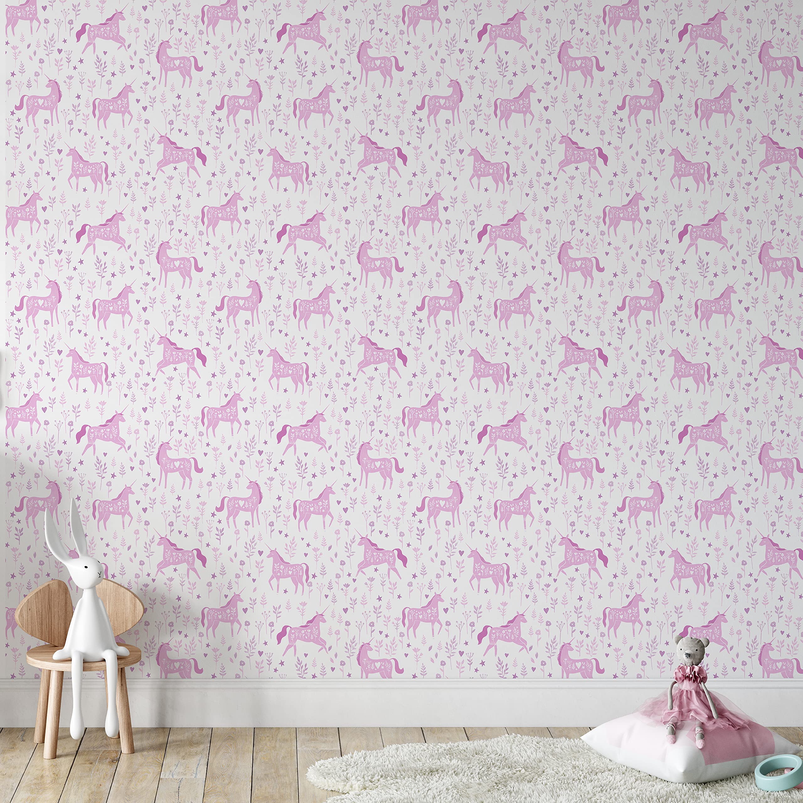 Catherine Lansfield  Pink Folk Unicorn Wallpaper, Sports Direct