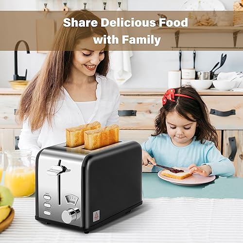 Miniatura 8 de YSSOA Tostadora de acero inoxidable de 2 rebanadas con ranura de 1.5 pulgadas de ancho y bandeja extraíble para migas, 5 opciones de sombra y