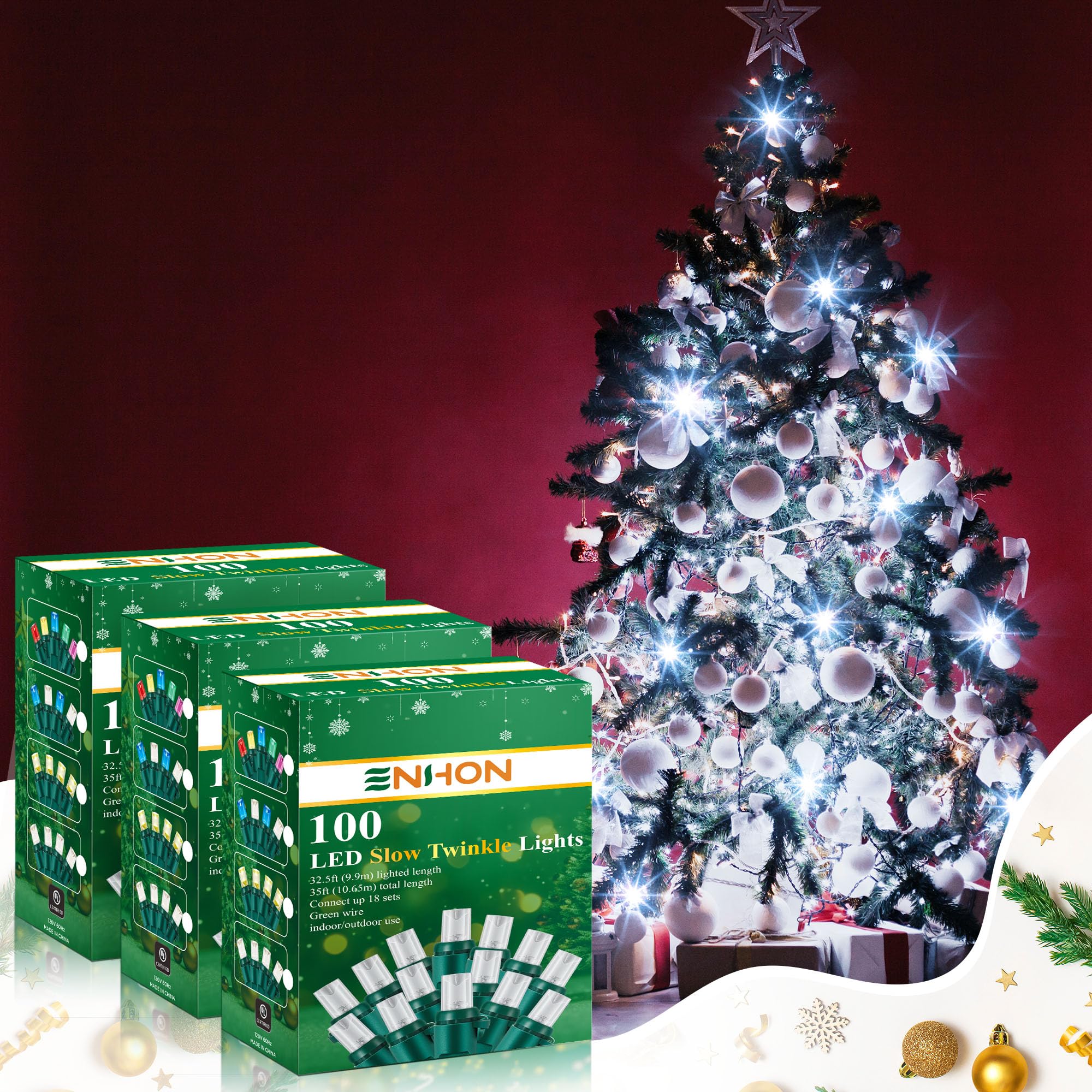 Snapklik.com : Enhon Slow Twinkling Christmas Light, 100 Lights 35 Ft ...