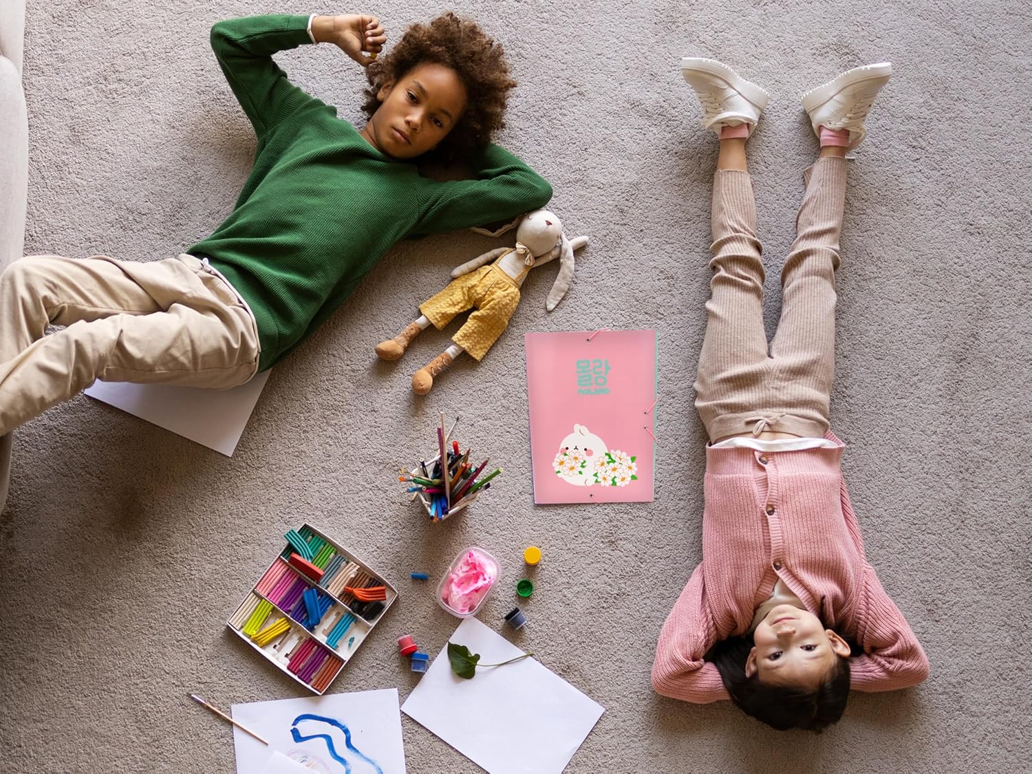 CyP Brands Molang Folders with Elastic Bands School Supplies Flower Pink Colour Official Product